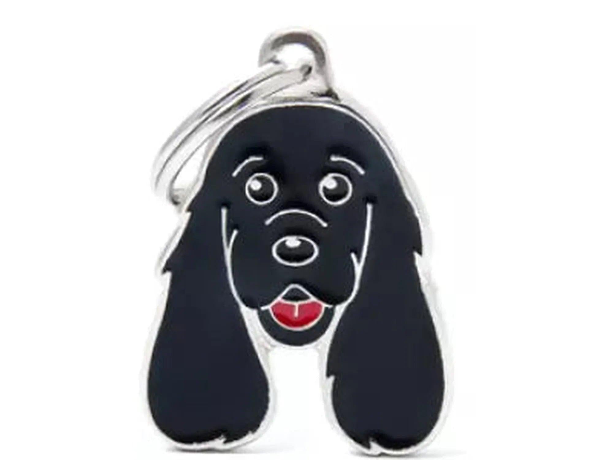 MyFamily Friends Cocker Spaniel sort ID-brikke til hund og katt – graverbar navnebrikke