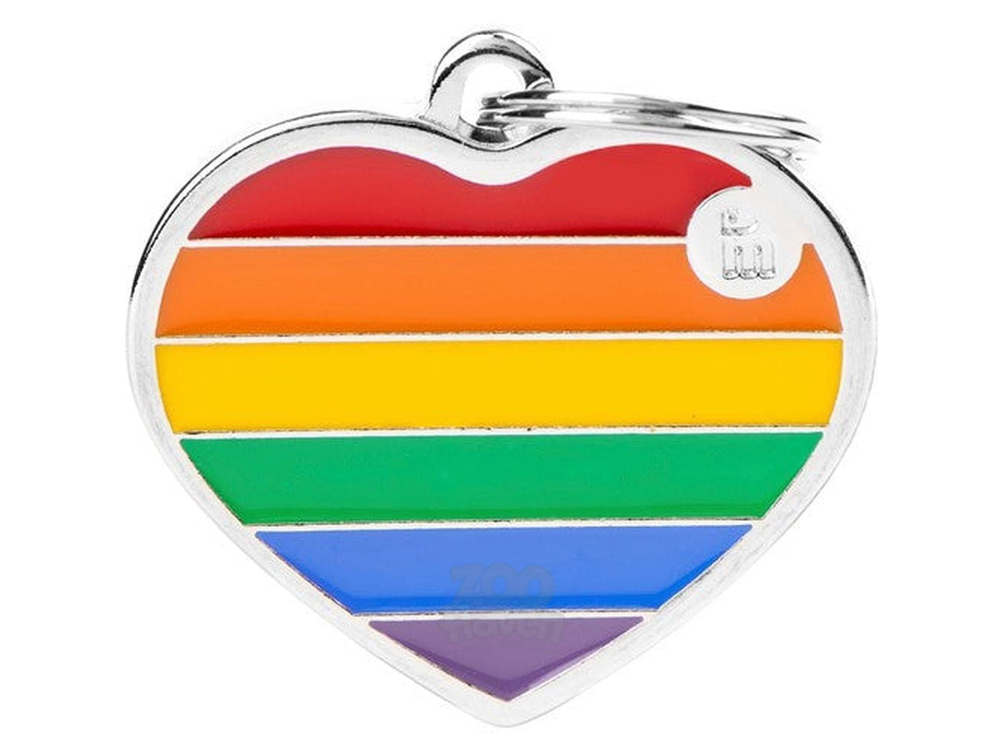 MyFamily Rainbow Hjerte ID-brikke til hund og katt – graverbar navnebrikke