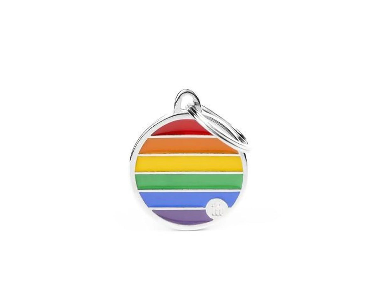 MyFamily Rainbow Sirkel ID-brikke til hund og katt – graverbar navnebrikke