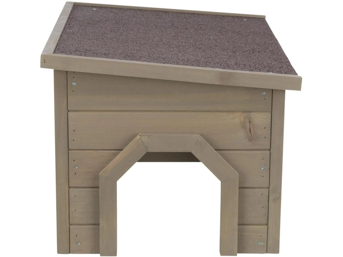 Natura Utehus 42x43x51 cm, et solid trehus med brunt tak for kaniner og gnagere.