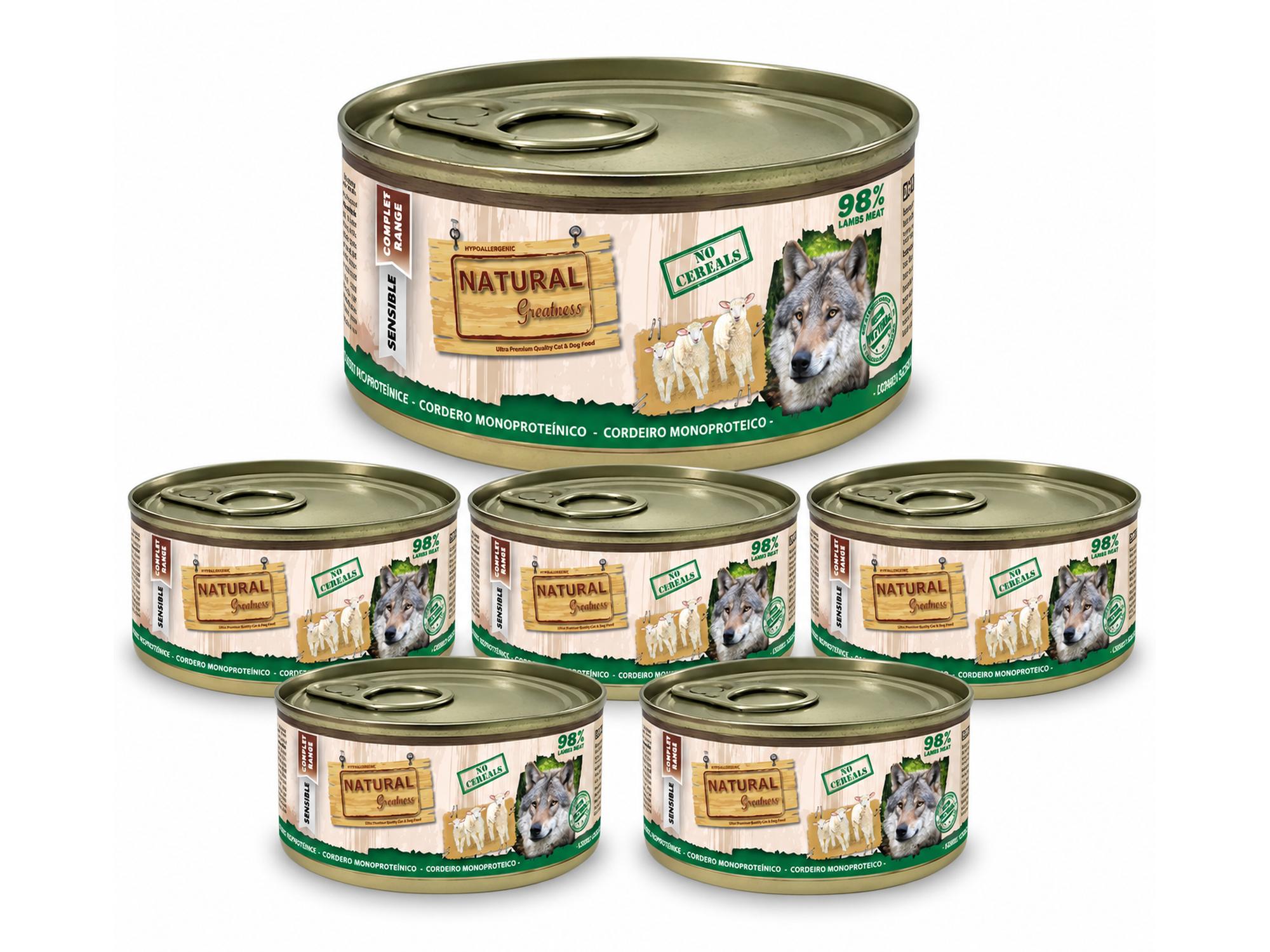 Natural Greatness 98 % Monoprotein Lamb – Våtfôr hund | 6 × 170 g