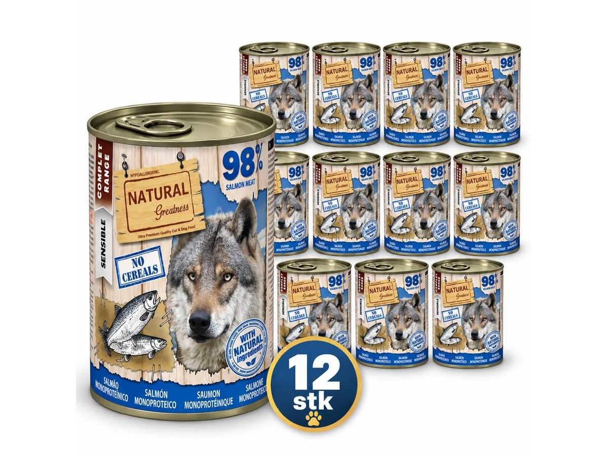 Natural Greatness 98 % Monoprotein Salmon – Våtfôr hund | 12 × 400 g
