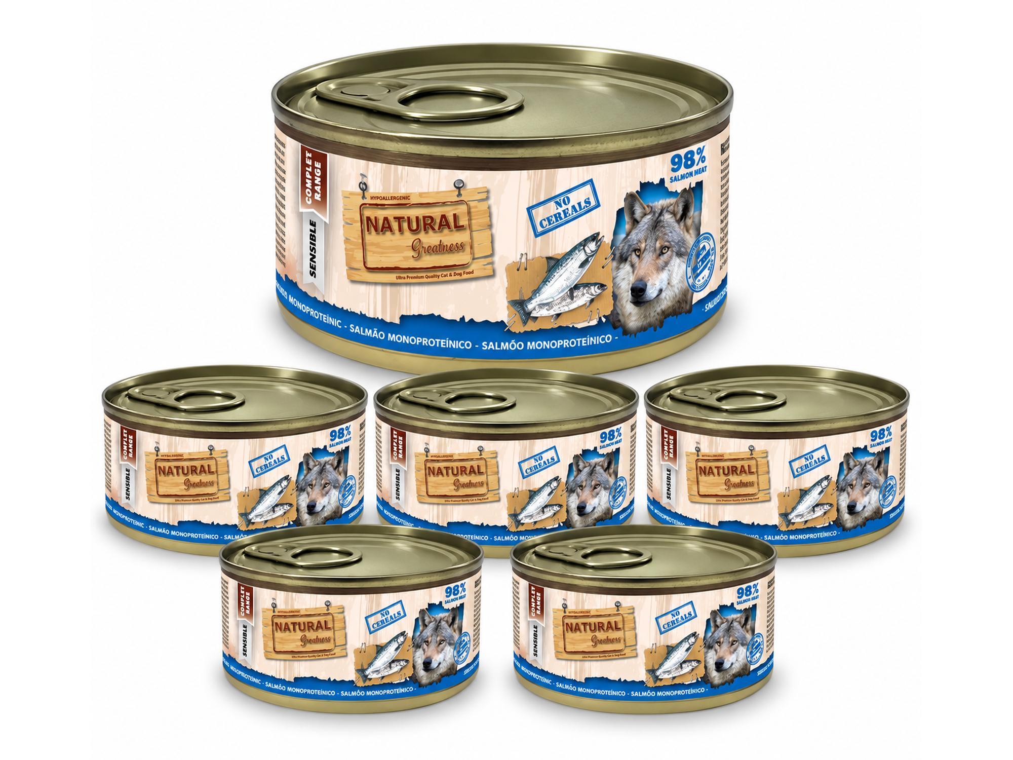 Natural Greatness 98 % Monoprotein Salmon – Våtfôr hund | 6 × 170 g