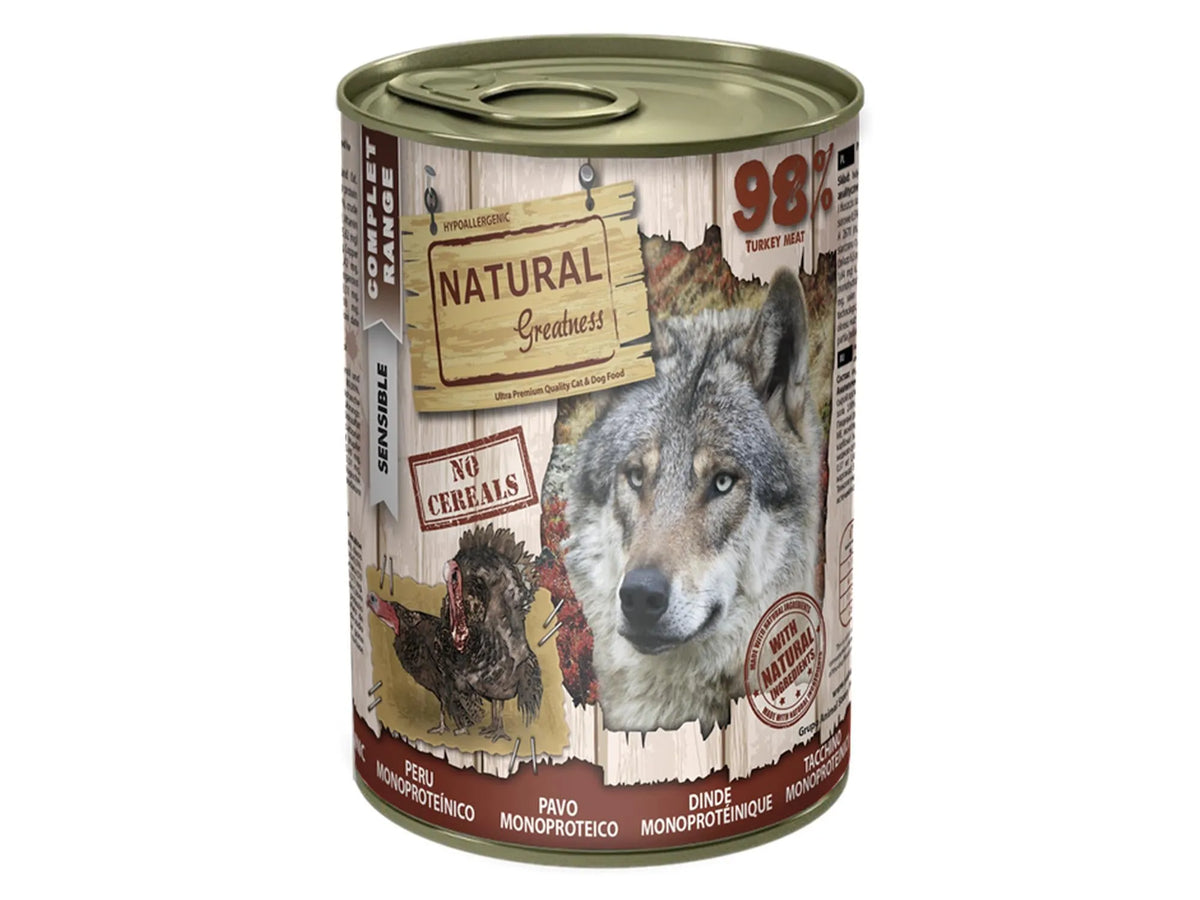 Natural Greatness 98 % Monoprotein Turkey – Våtfôr hund | 12 × 400 g