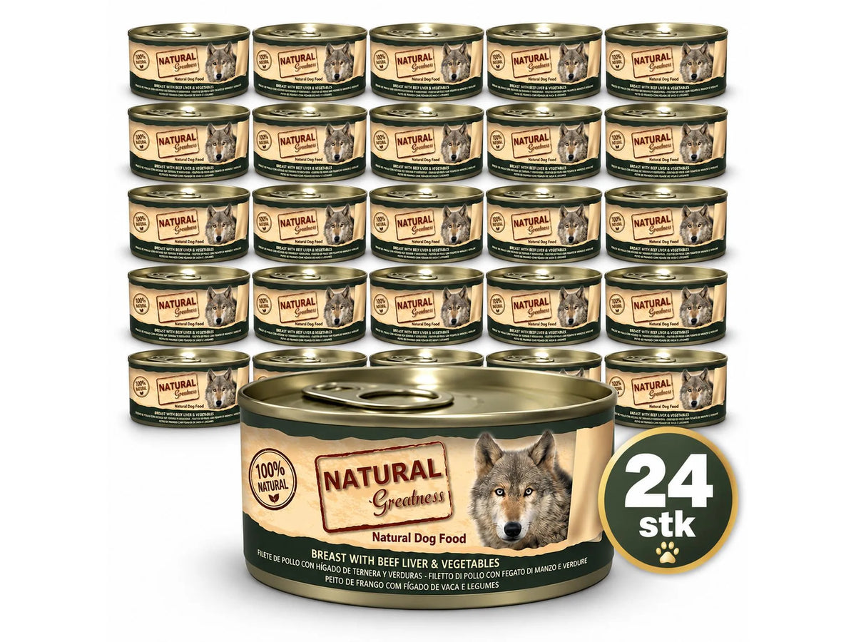 Natural Greatness Chicken with Beef Liver – Våtfôr & snacks hund | 24 × 156 g