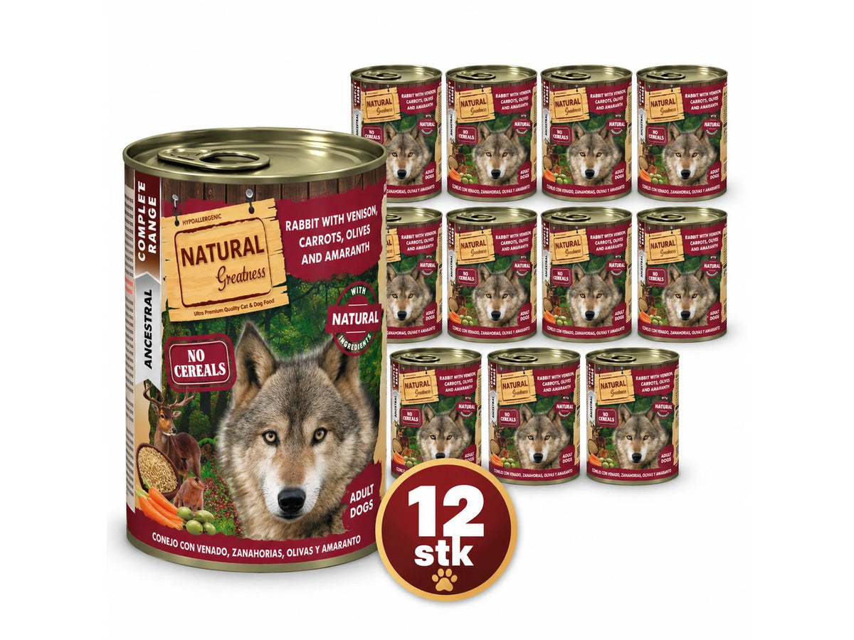 Natural Greatness Rabbit & Venison – Komplett våtfôr hund | 12 × 400 g