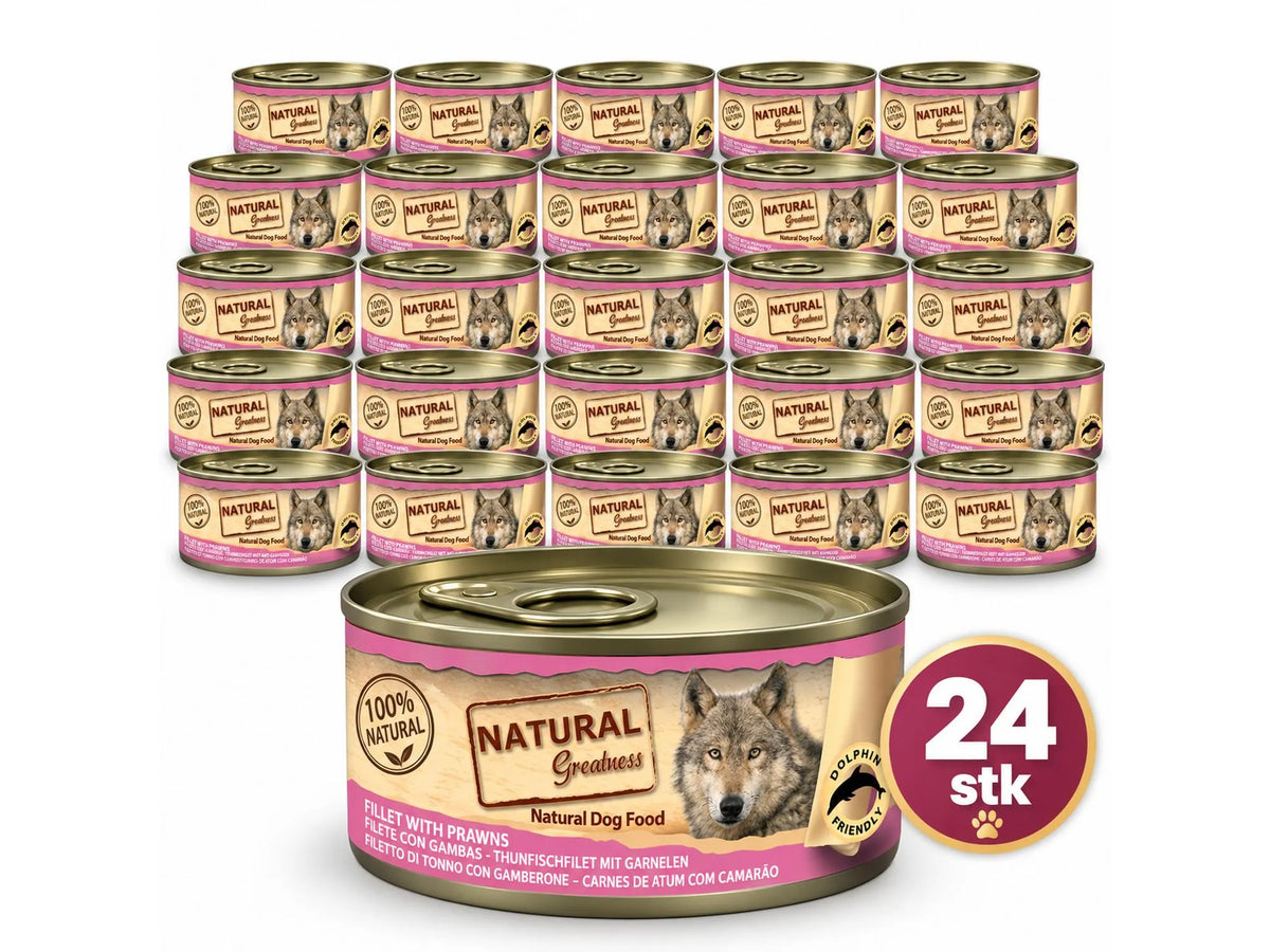 Natural Greatness Tuna with Prawns – Våtfôr & snacks hund | 24 × 156 g