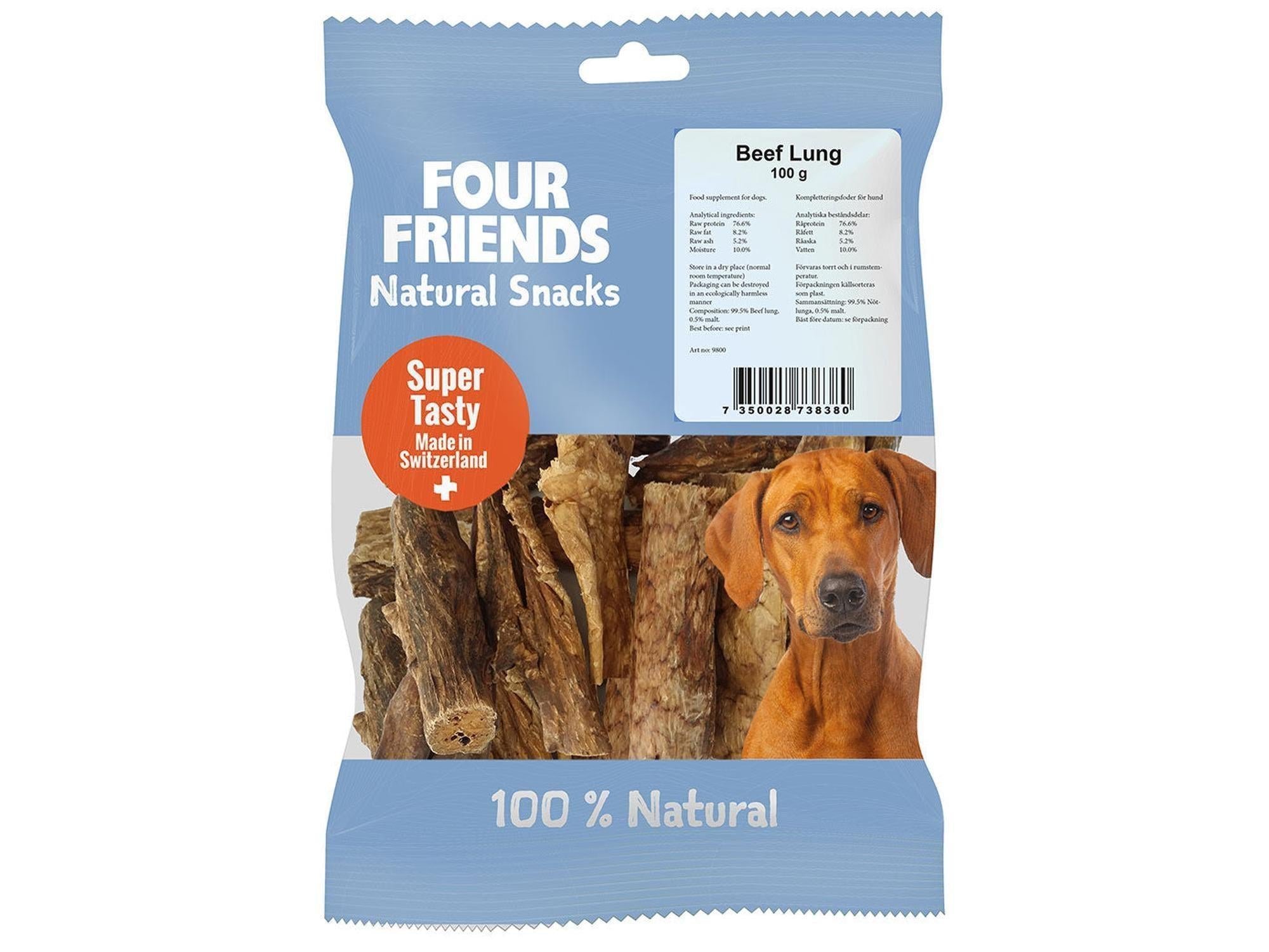 Four Friends Natural Snacks Beef Lung tørket okselunge snack til hund