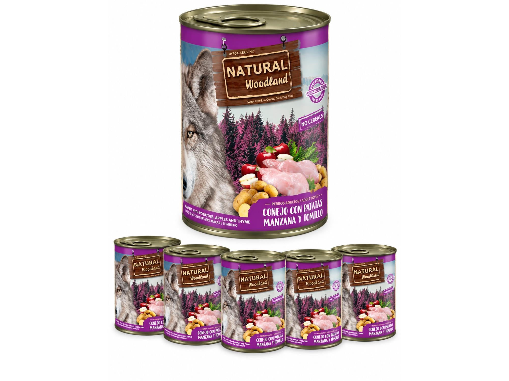 Natural Woodland Kanin med potet, eple og timian – Komplett våtfôr hund | 6 × 400 g