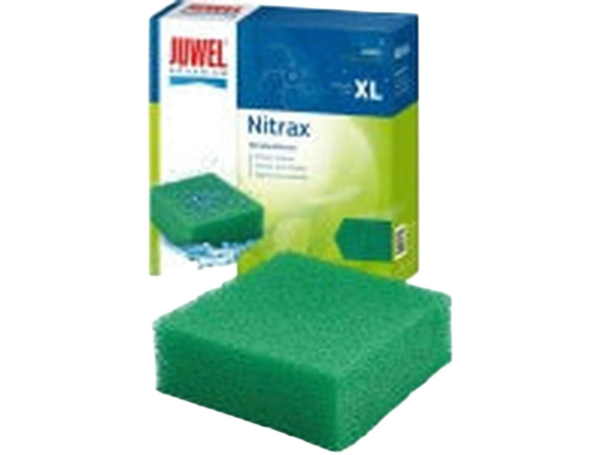 Grønn Juwel Nitrax XL filtermedium svamp med blå og hvit produktemballasje i bakgrunnen.