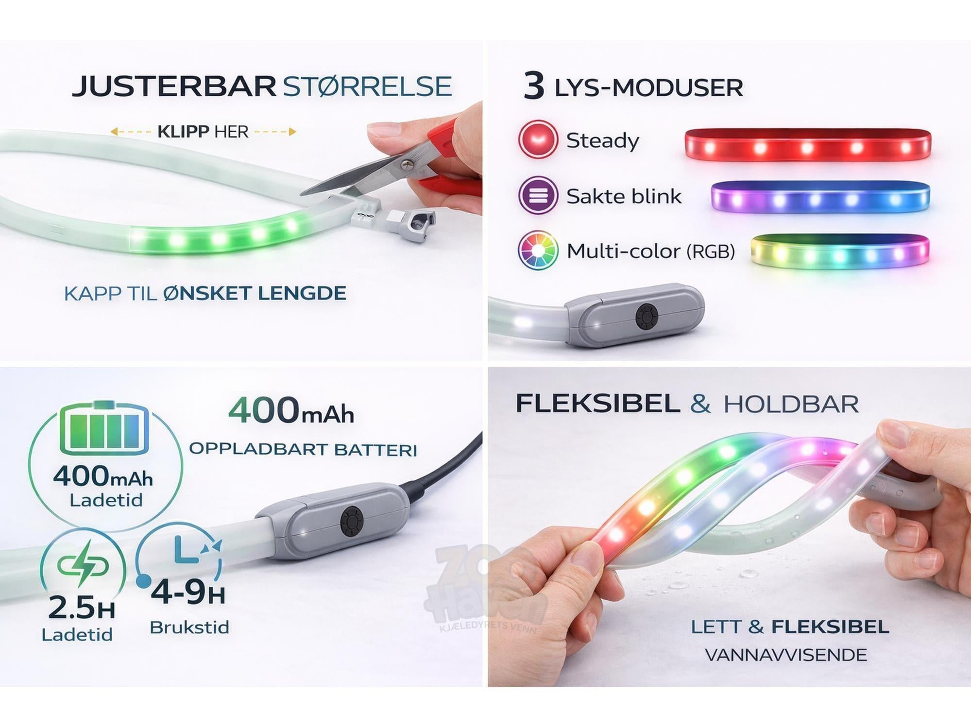 Oppladbart LED-halsbånd for Hund – Justerbar Størrelse-1
