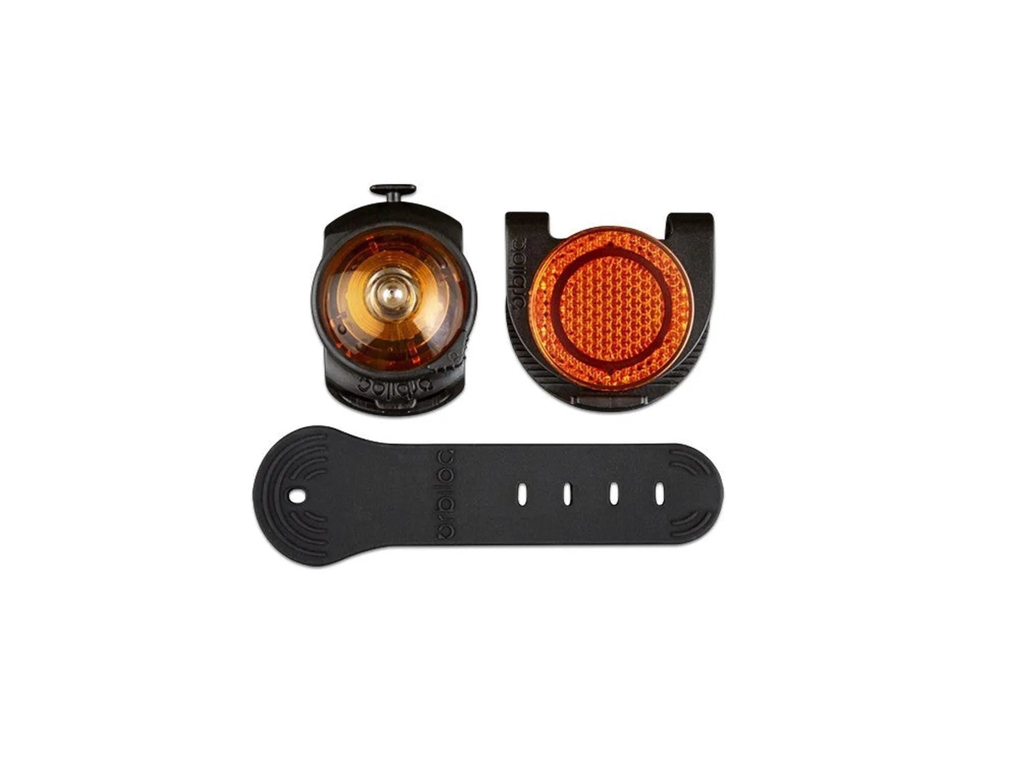 Orbiloc Dog Dual Safety Pack med to oransje LED-lys og svart gummistropp.