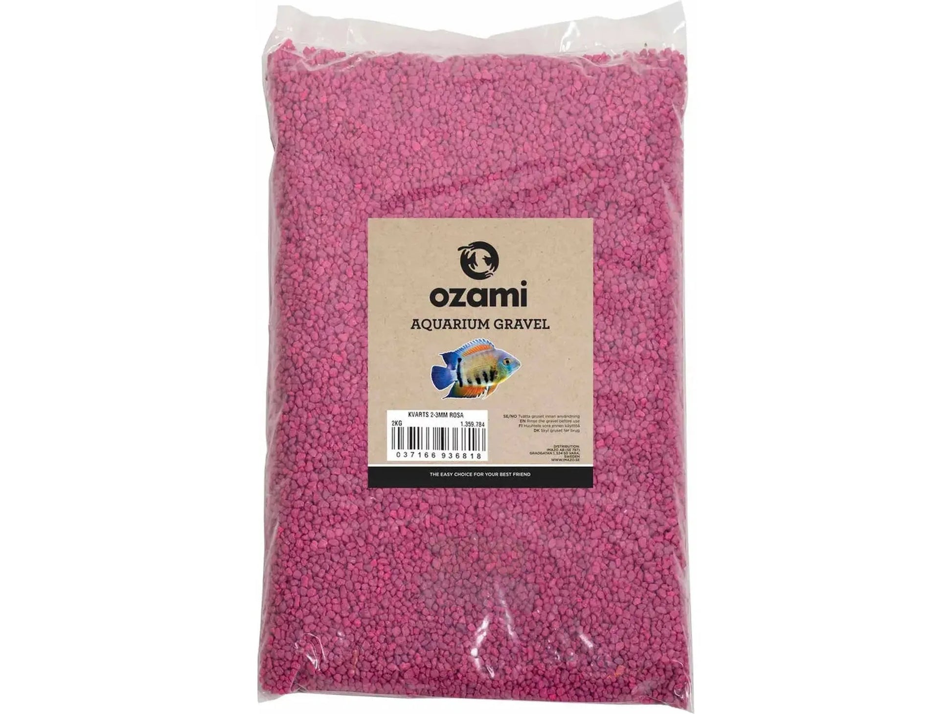 Ozami Akvaristik rosa akvariegrus, 2-3 mm kornstørrelse, i 2 kg forpakning.