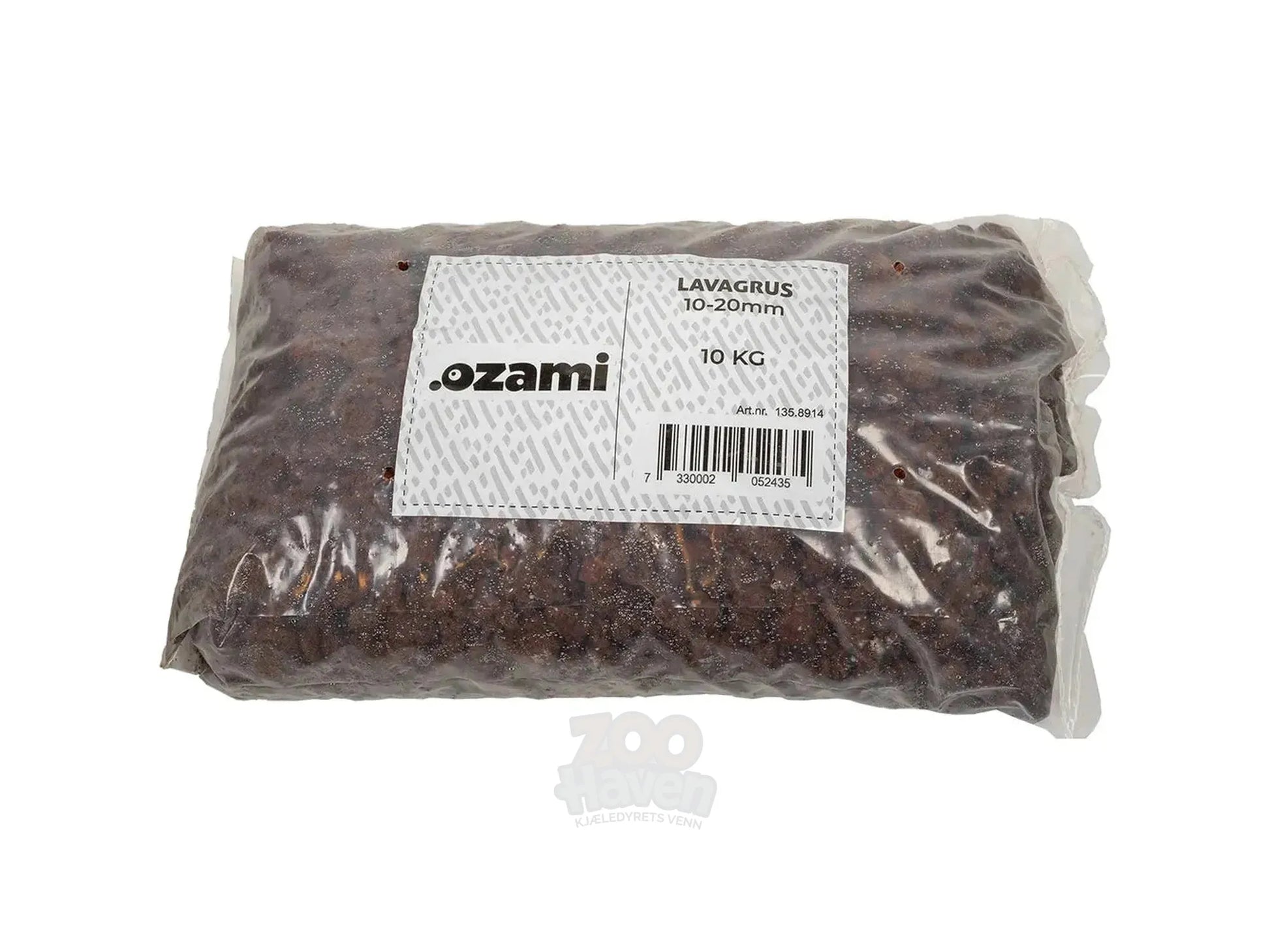 Ozami Lavagrus 10 kg, brun-rød lavastein 10-20mm i klar plastsekk for akvarium.
