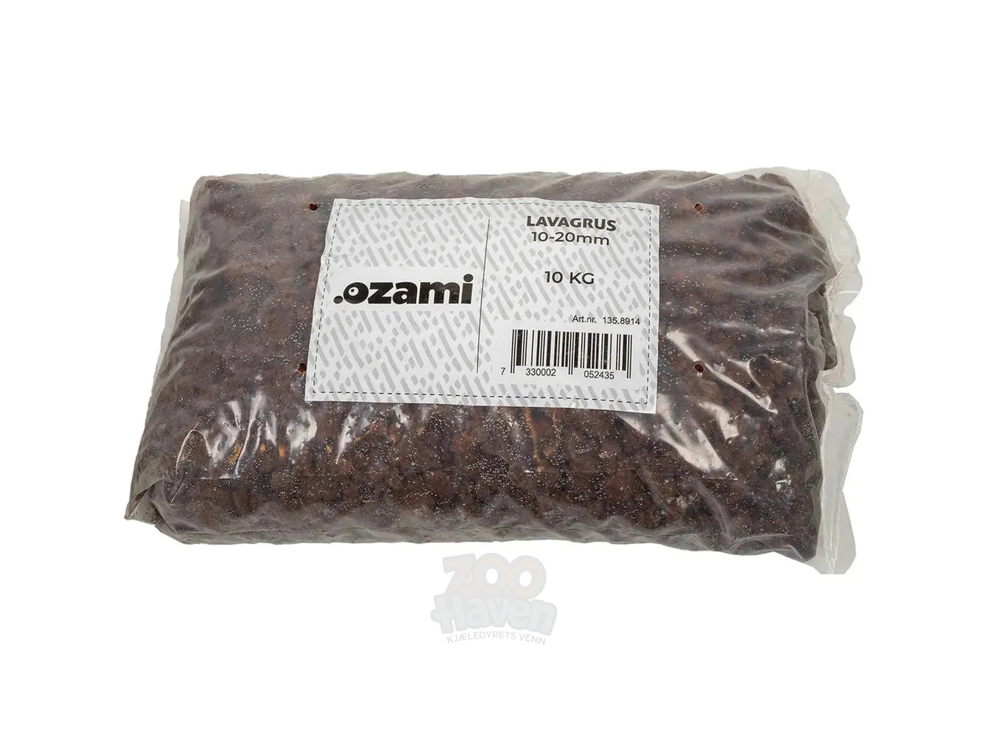 Ozami Lavagrus 10 kg, brun-rød lavastein 10-20mm i klar plastsekk for akvarium.