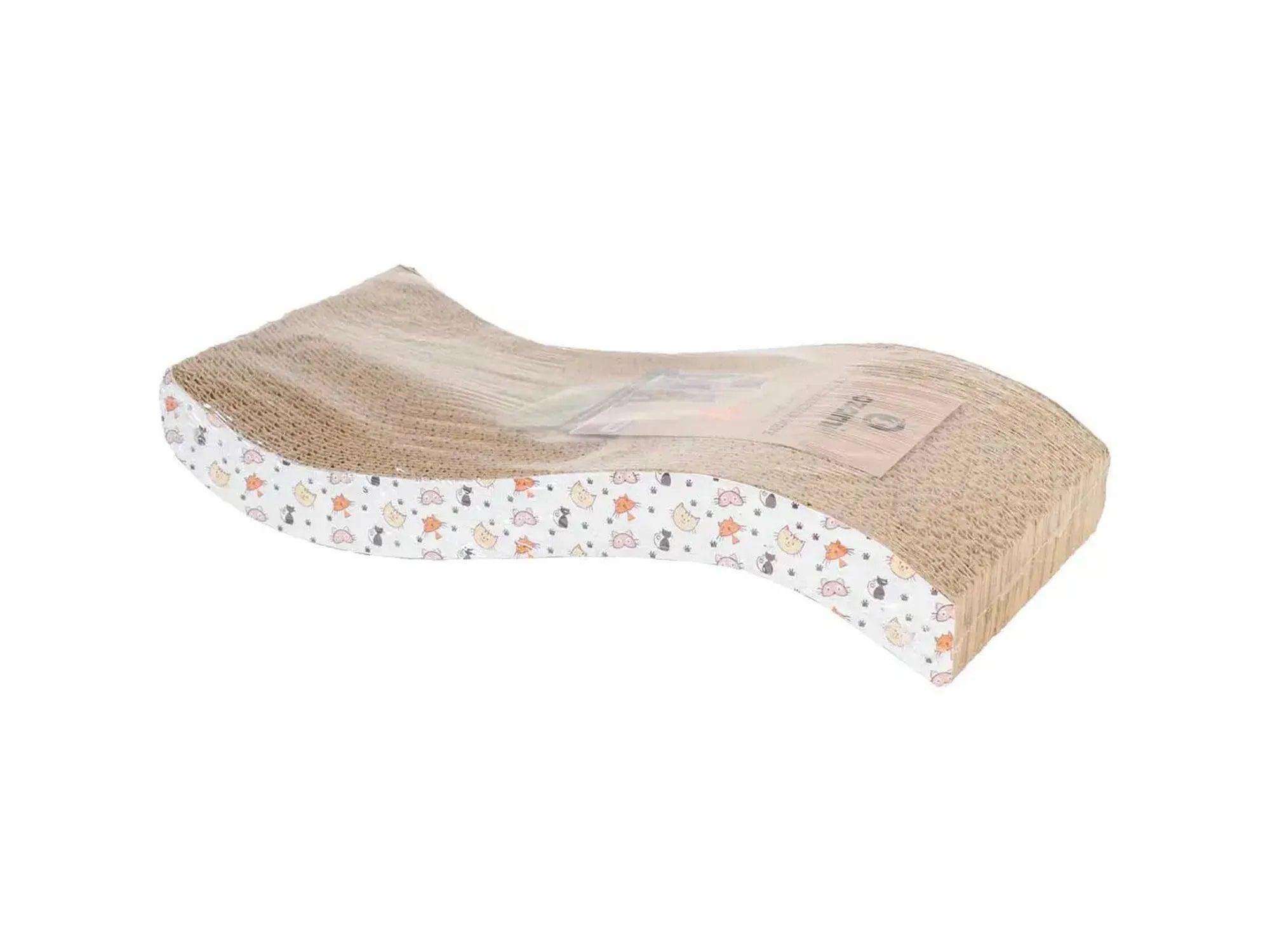 Ozami bølgeformet klorebrett i bølgepapp med kattemynte, 38x19 cm, med kattemotiv på sidene.