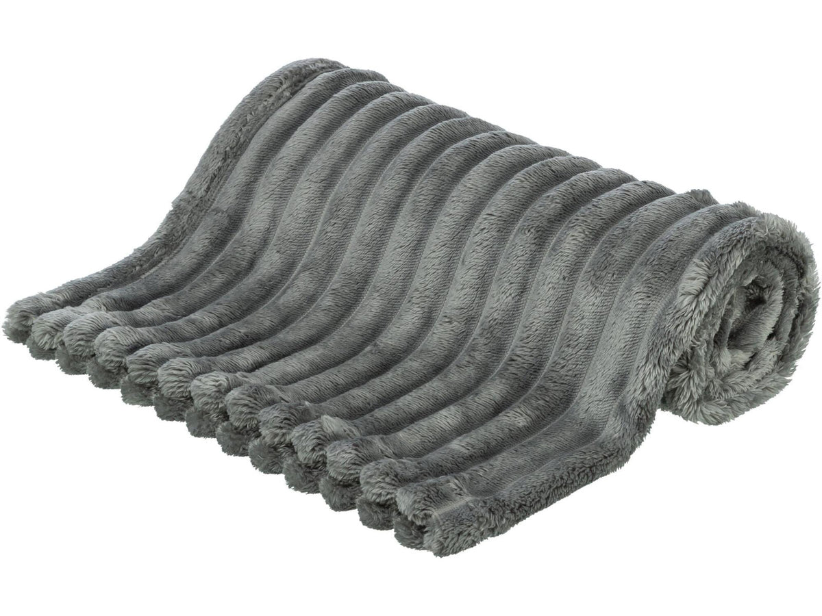 Trixie Lonni Hundeteppe i Ribbet Plysj – SOFT Edition – Grå / 100 × 70 cm