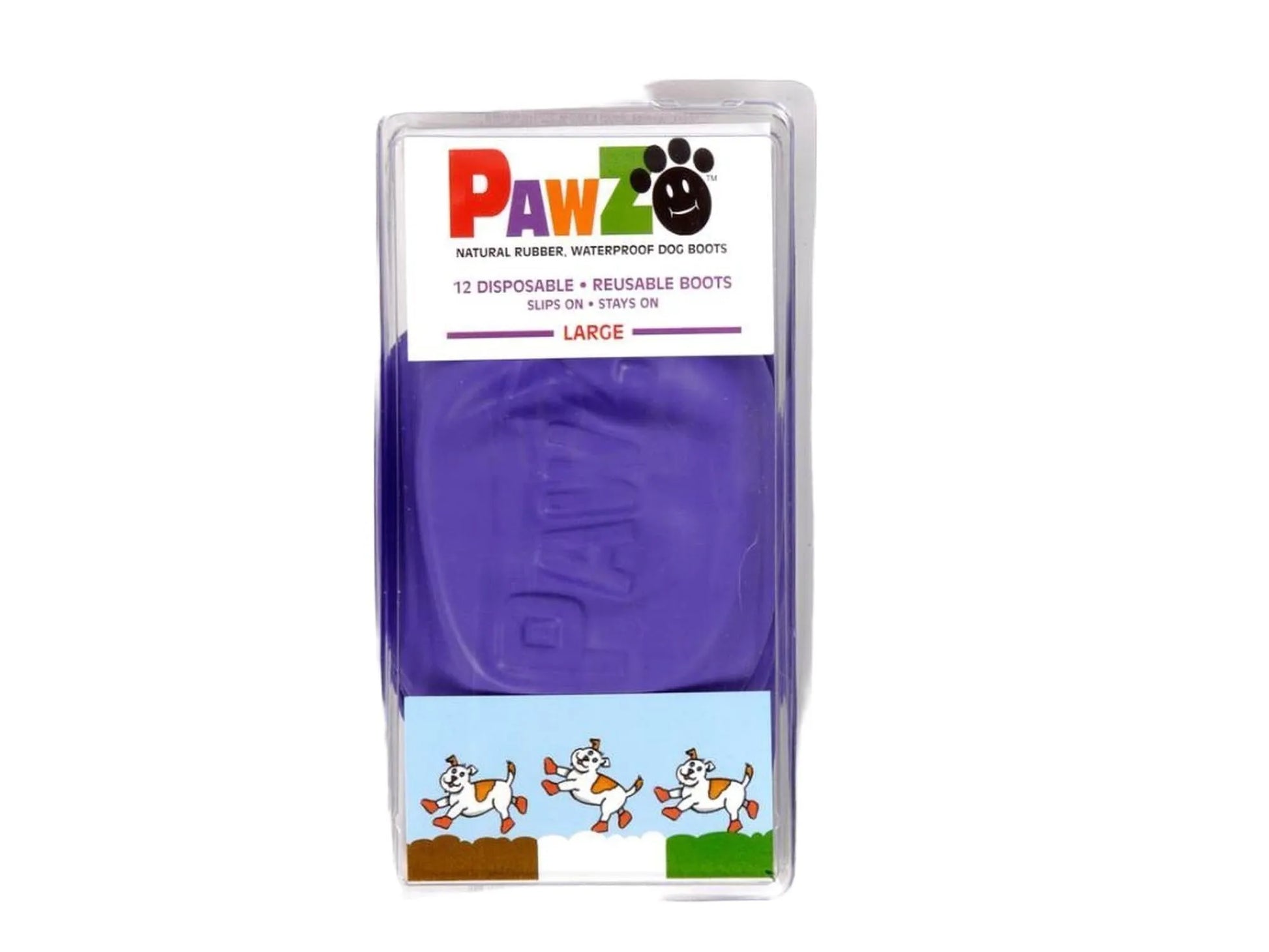 Pawz Farge Potebeskytter, lilla naturgummi hundesko i størrelse Large, 12 stk.