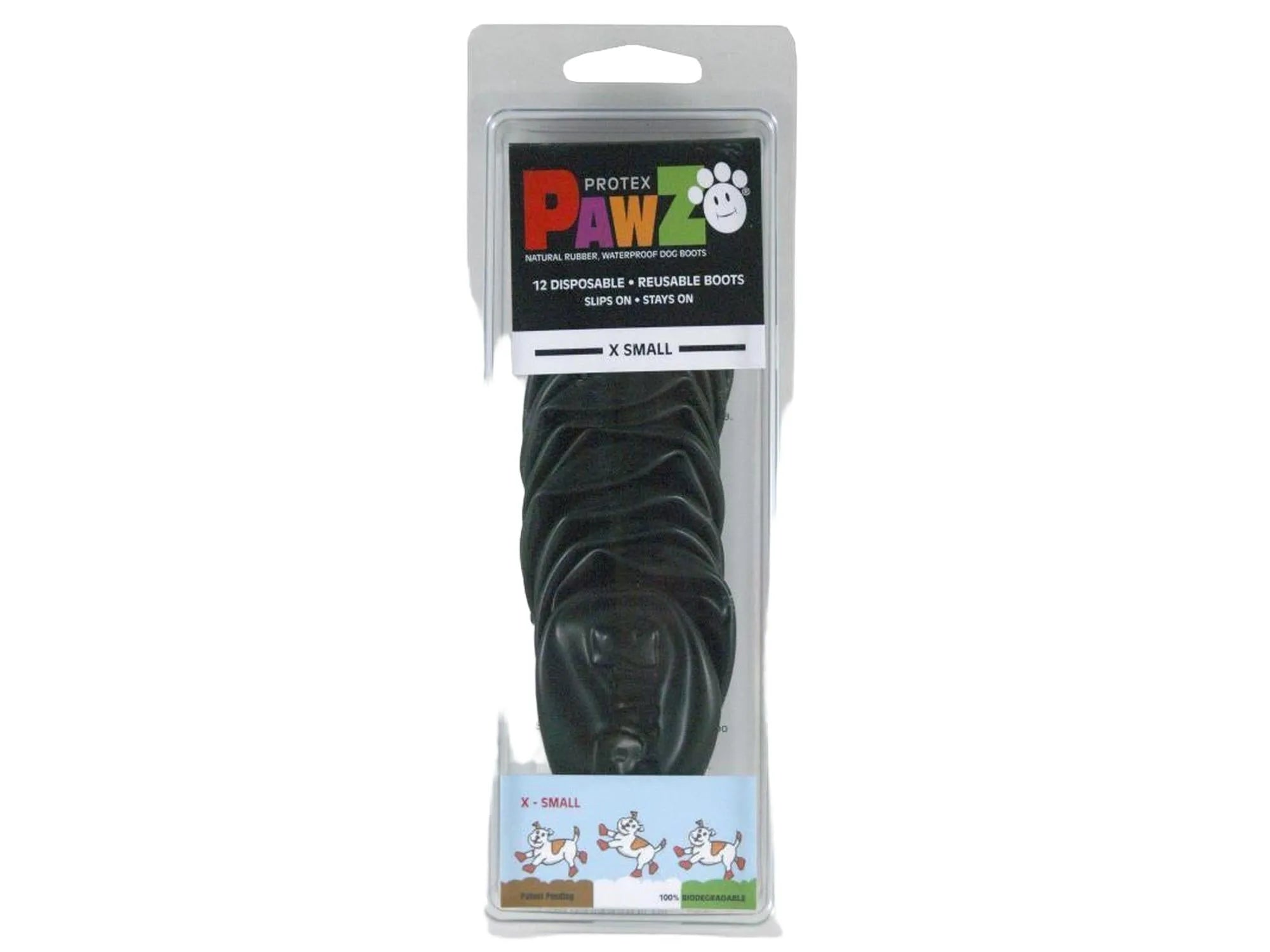 Pawz Svart Potebeskytter, X-Small, 12 vanntette hundesko i naturlig, helsvart gummi.