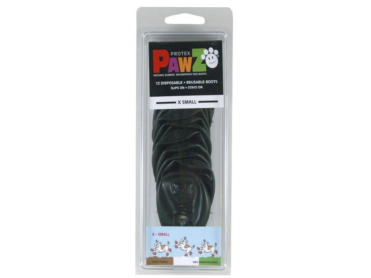Pawz Svart Potebeskytter, X-Small, 12 vanntette hundesko i naturlig, helsvart gummi.