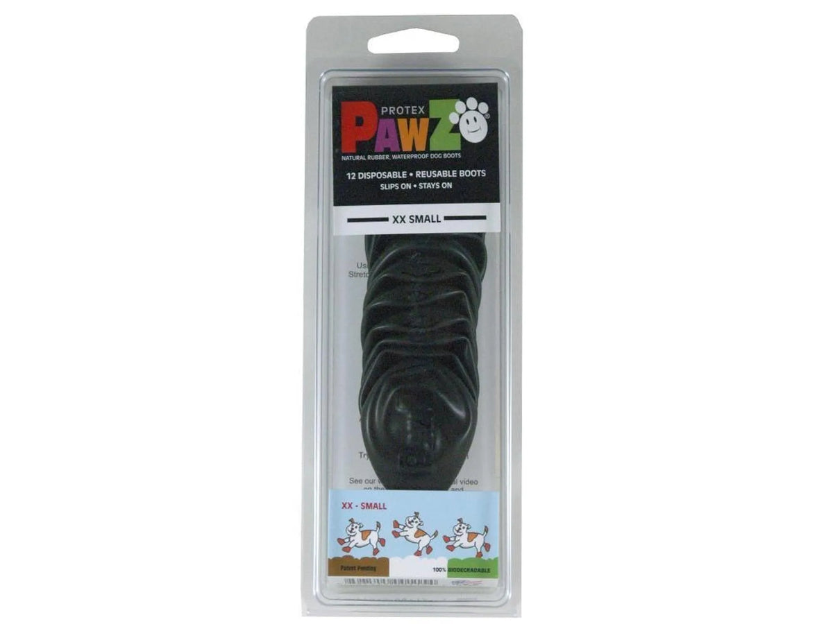 Svart Pawz potebeskytter i naturgummi, XX-Small, i klar blisterpakning.