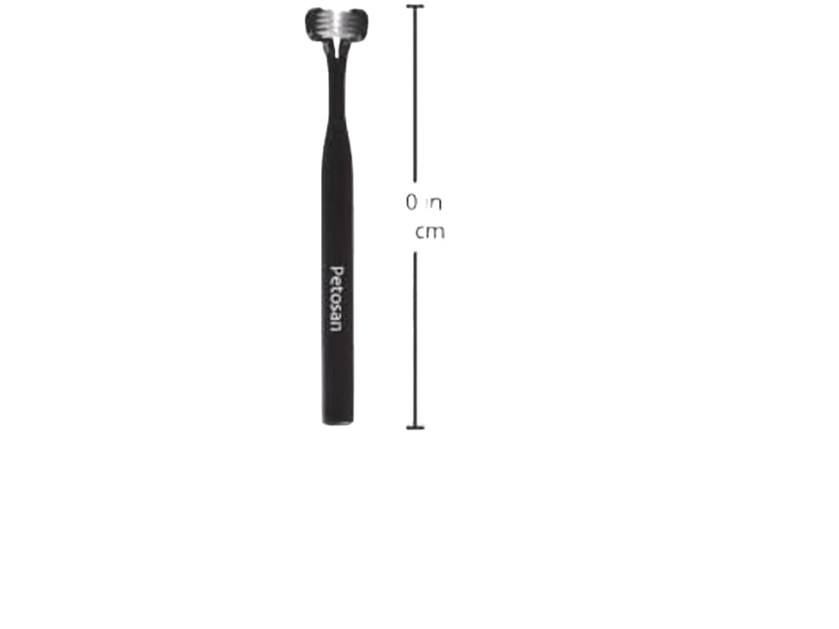 Svart Petosan dobbelthodet tannbørste for hund, medium 7-15 kg, 17 cm lang.