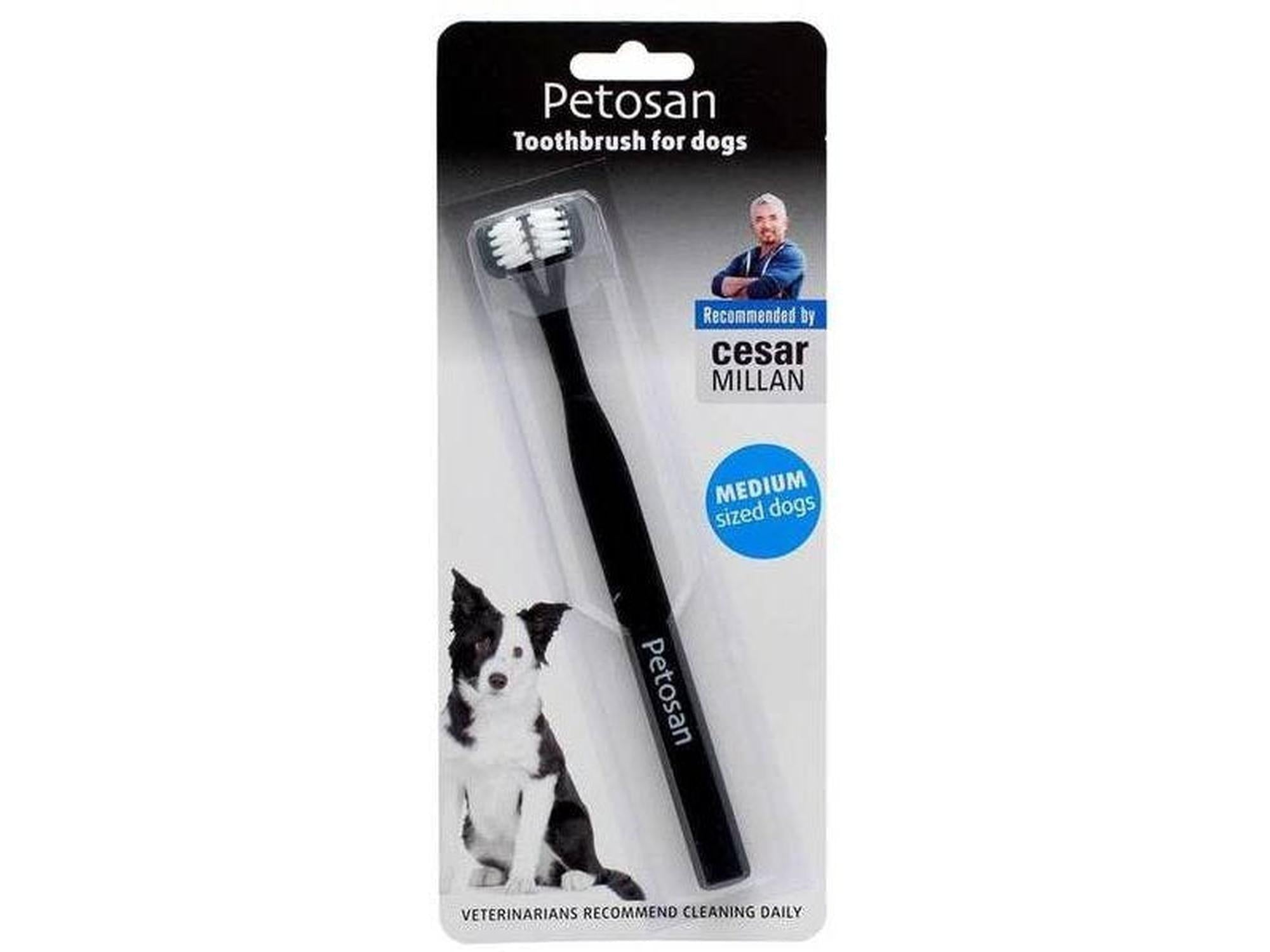 Petosan dobbelthodet svart tannbørste medium for hunder 7-15 kg, anbefalt av Cesar Millan.