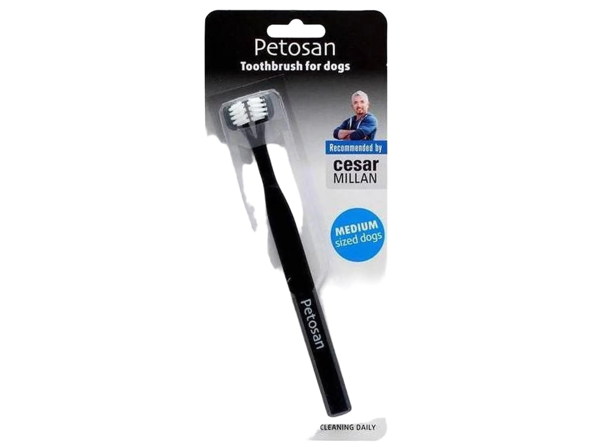 Petosan dobbelthodet svart tannbørste medium for hunder 7-15 kg, anbefalt av Cesar Millan.