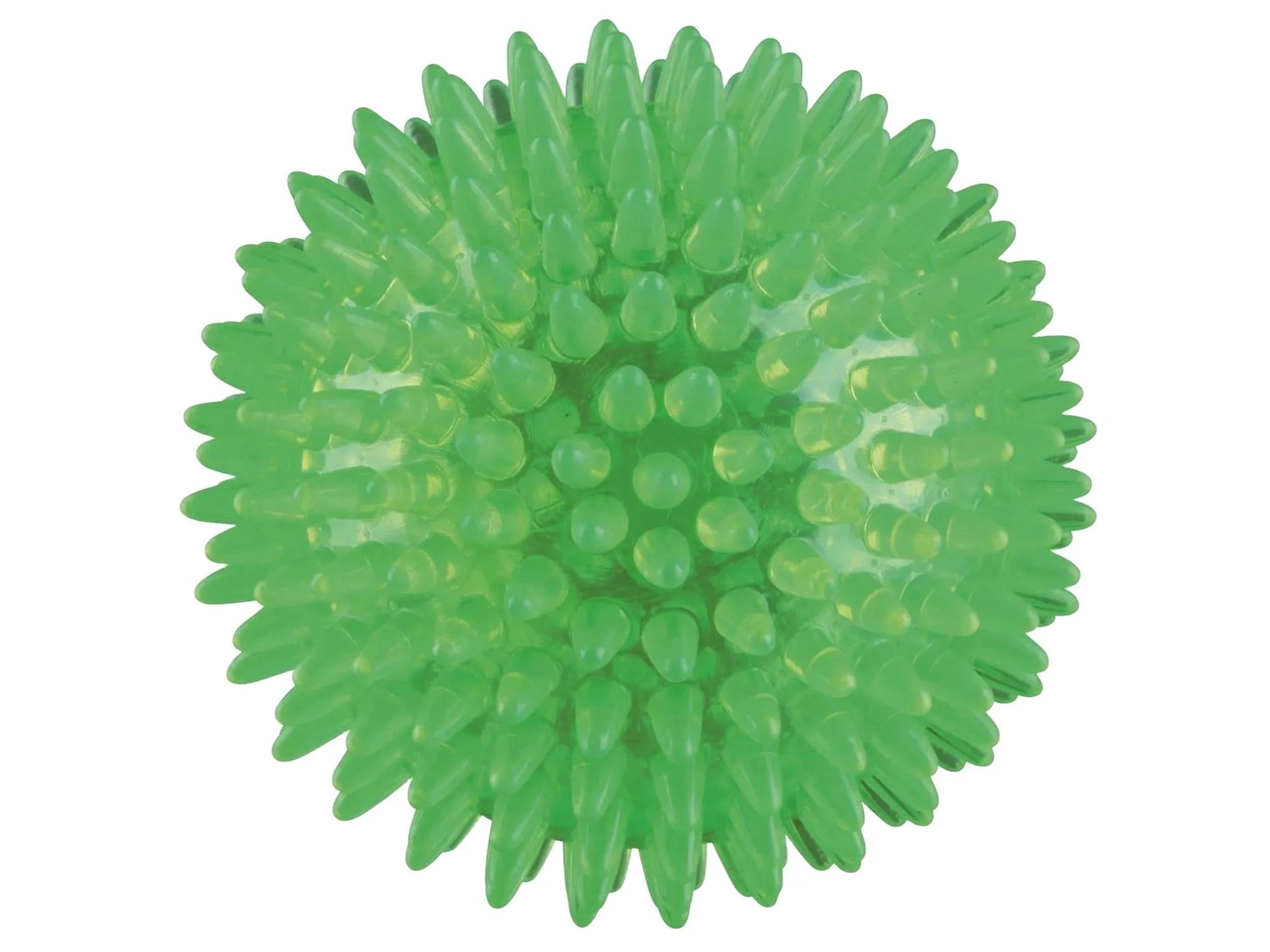 Grønn, piggete TPR-gummi hundeball med lys, 5cm.