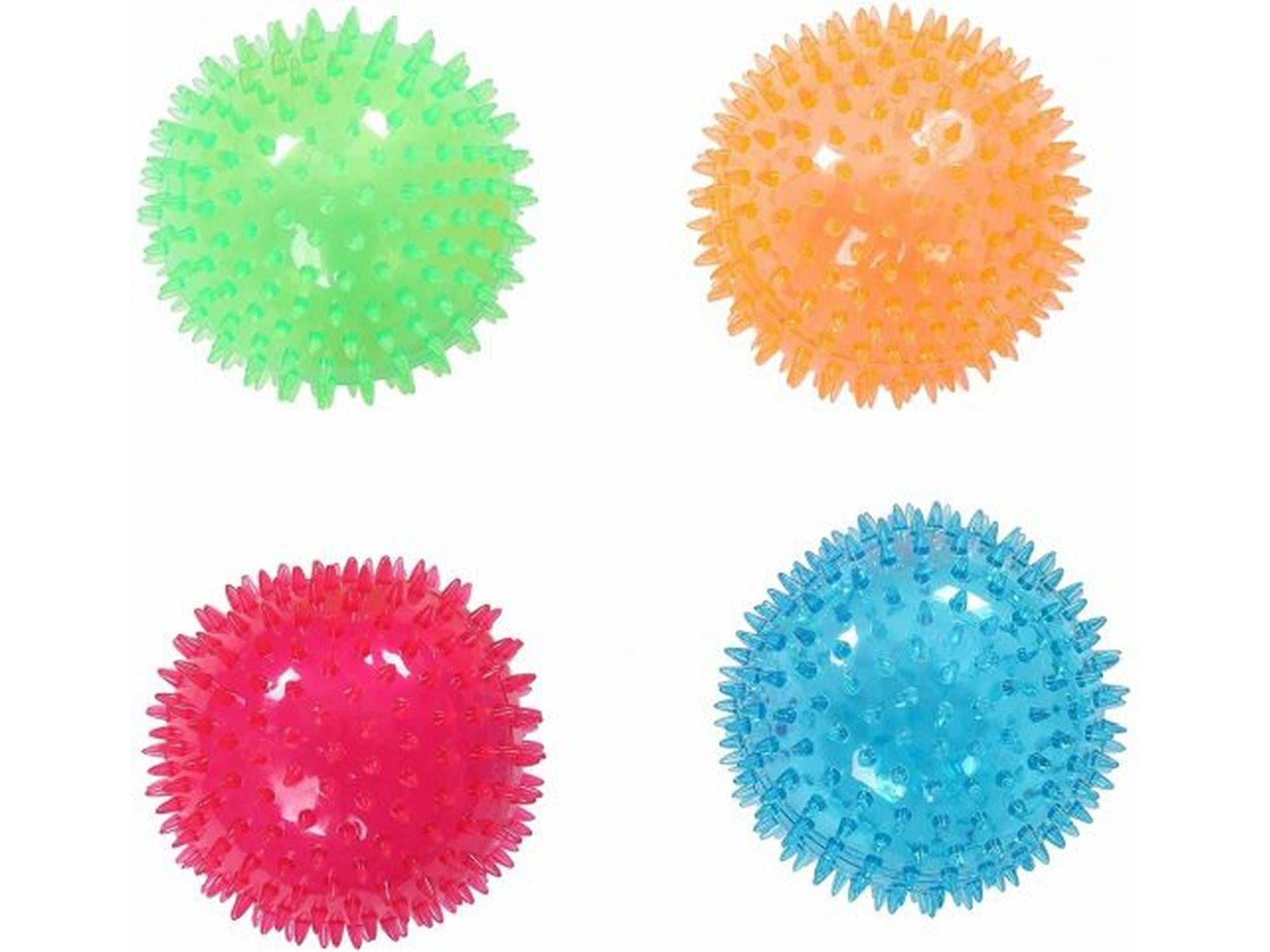 Fire fargerike Pinnsvin TPR-baller med pigger og lys: grønn, oransje, rosa og blå.