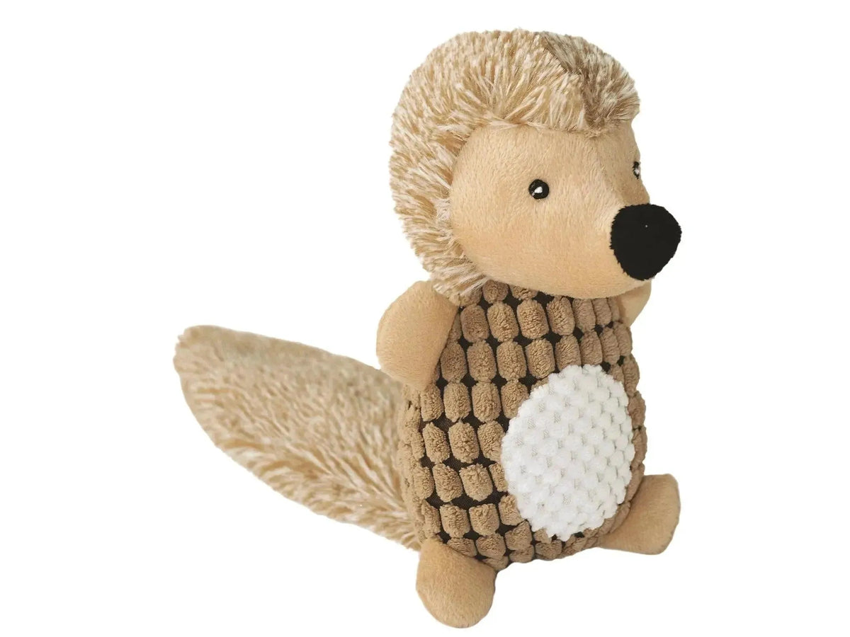 Plysj pinnsvin hundeleke 40 cm med beige kropp, brun teksturert mage, og myk, lys manke.