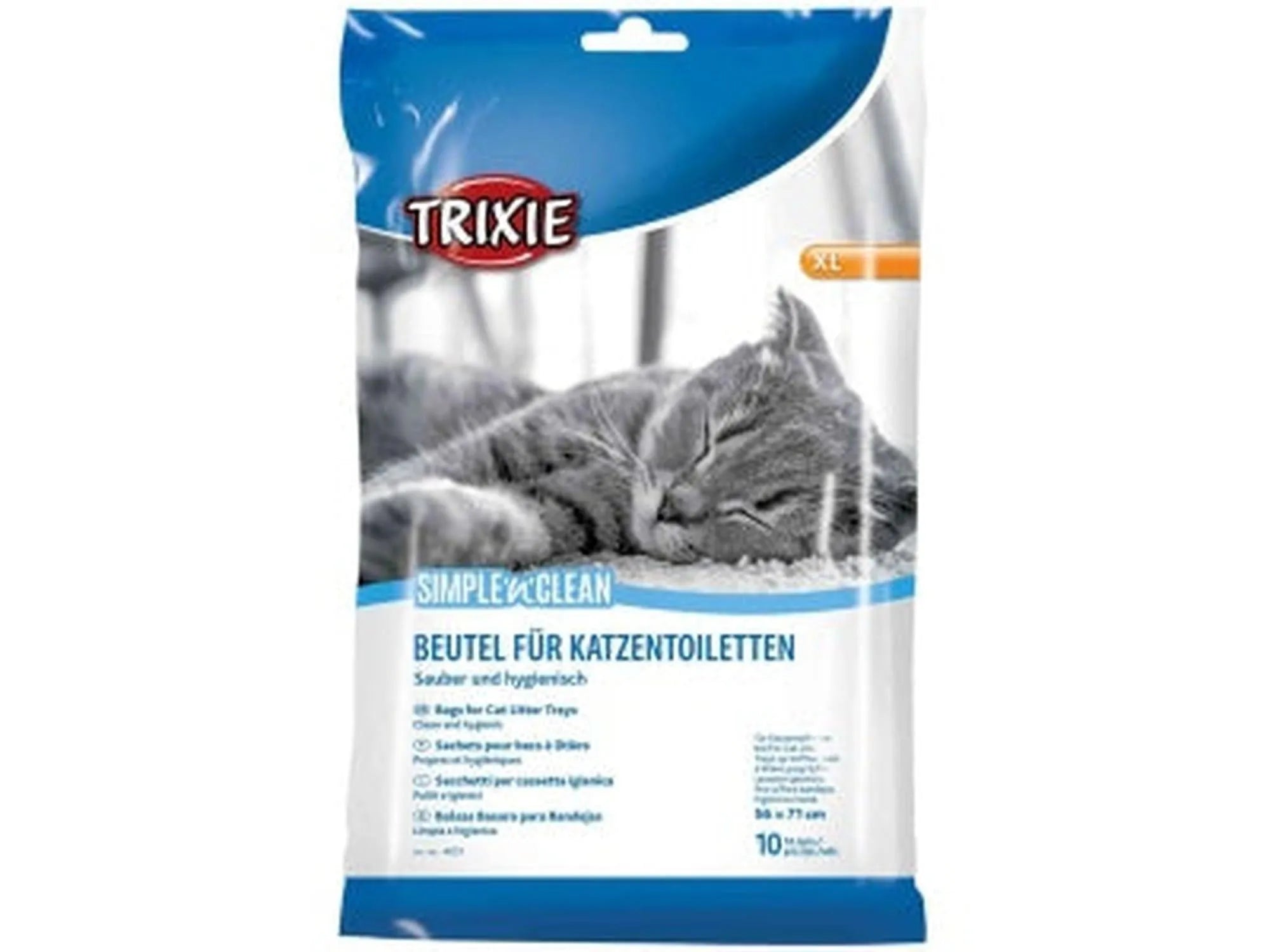 Trixie Simple & Clean kattebakke poser, XL, med et bilde av en sovende grå katt.