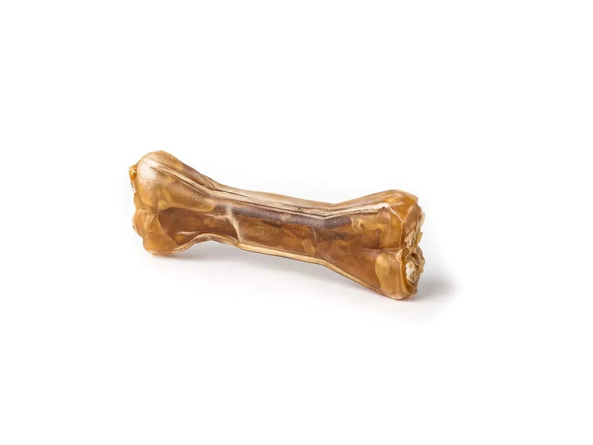 Presset ben av hestehud, 12 cm, gyllenbrunt, naturlig tørket hundesnacks.