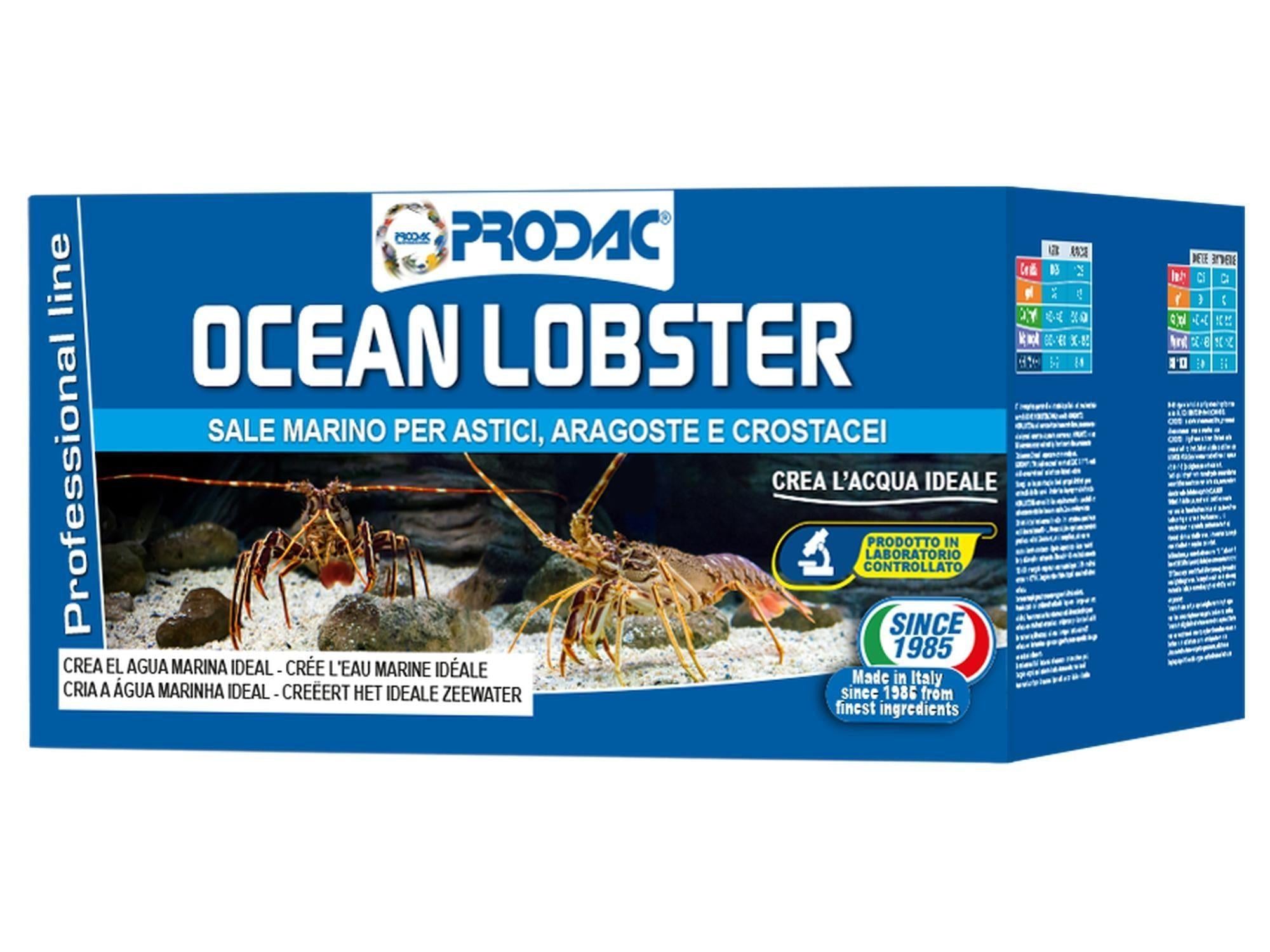 Prodac Ocean Lobster 20 Kg havsalt i blå og hvit eske med hummerbilder.