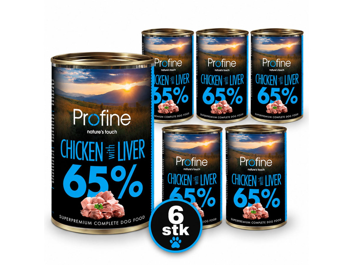 Profine Chicken with Liver 65 % 6-pakk – våtfôr til hund med kylling og lever 6 × 400 g