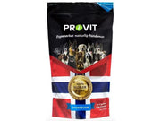PROVIT frysetørket storfevom hundefôr i svart pose med norsk flagg, hunder og gullmedalje.