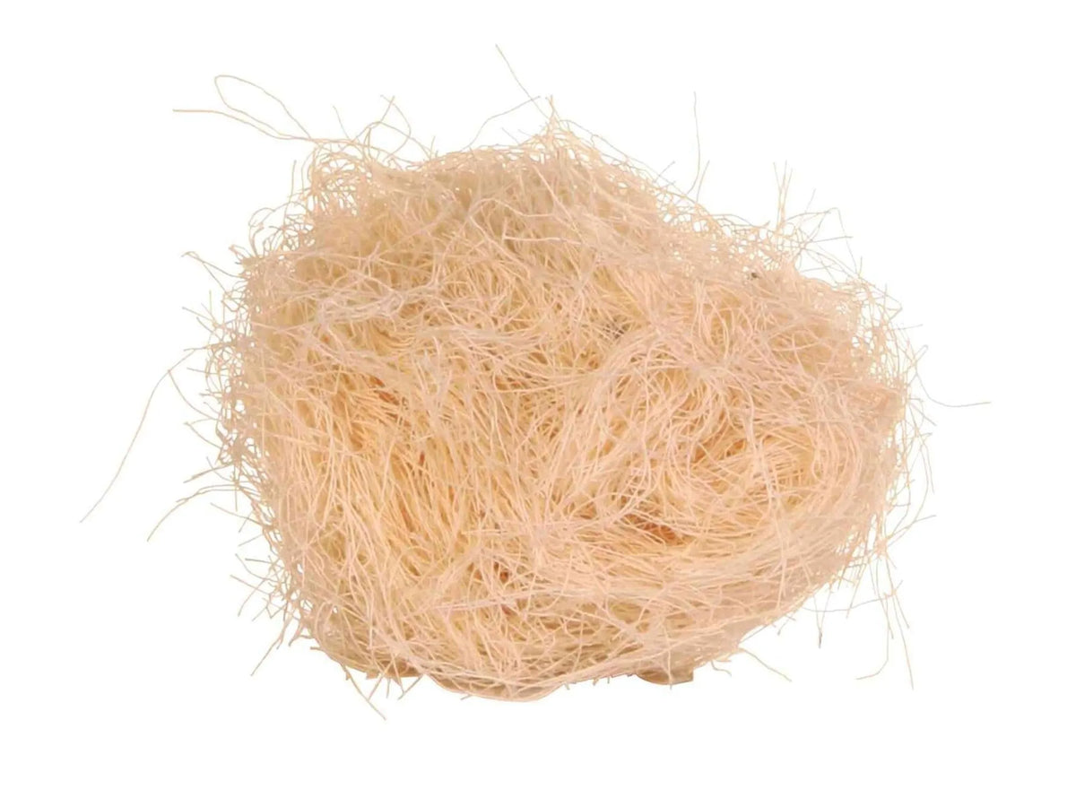 Mykt, lyst Trixie Scarpie redemateriale for fugl og gnager, formet som en løs ball.