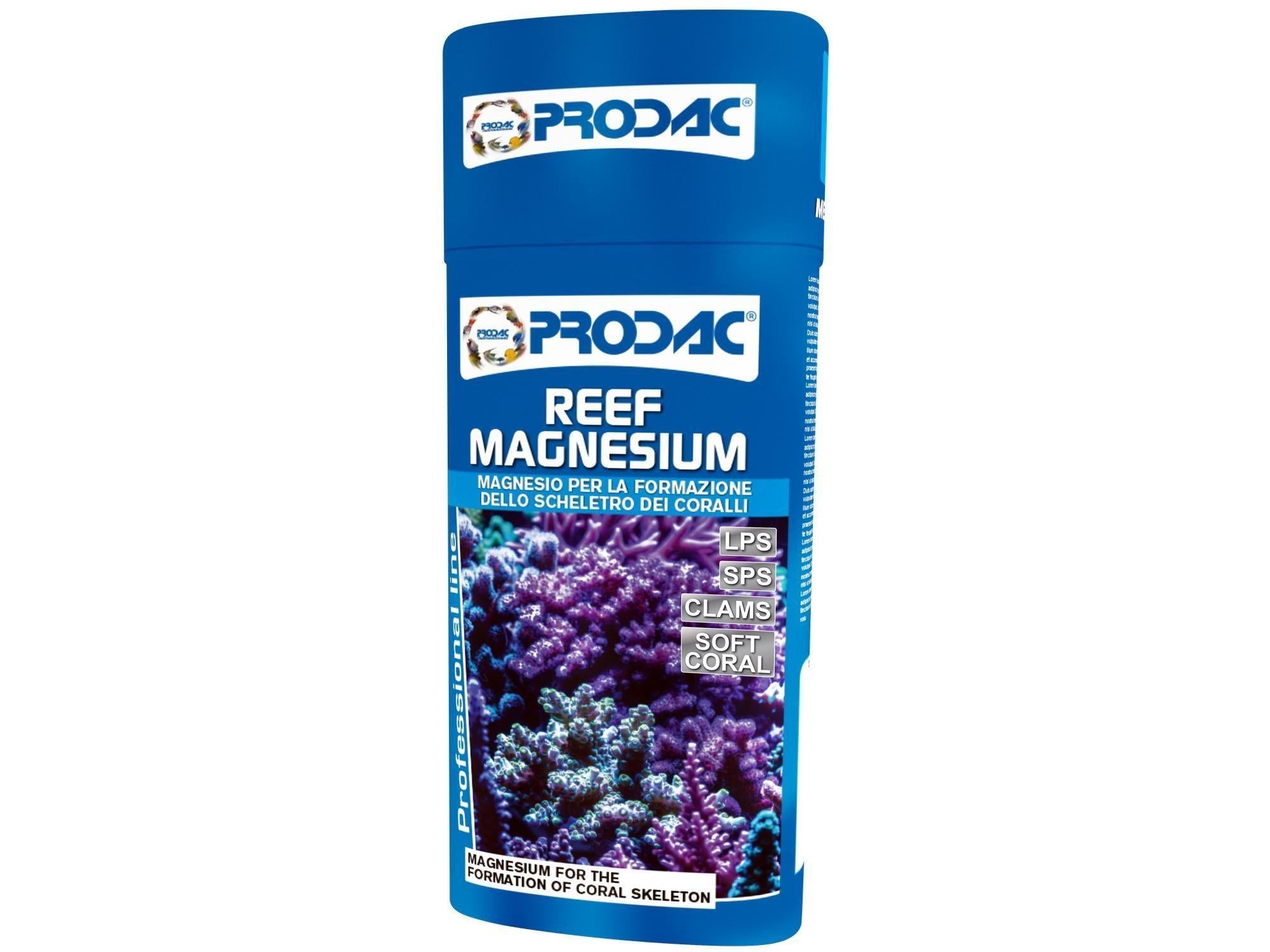Prodac Reef Magnesium 250ml blå flaske for korallvekst i saltvannsakvarier.