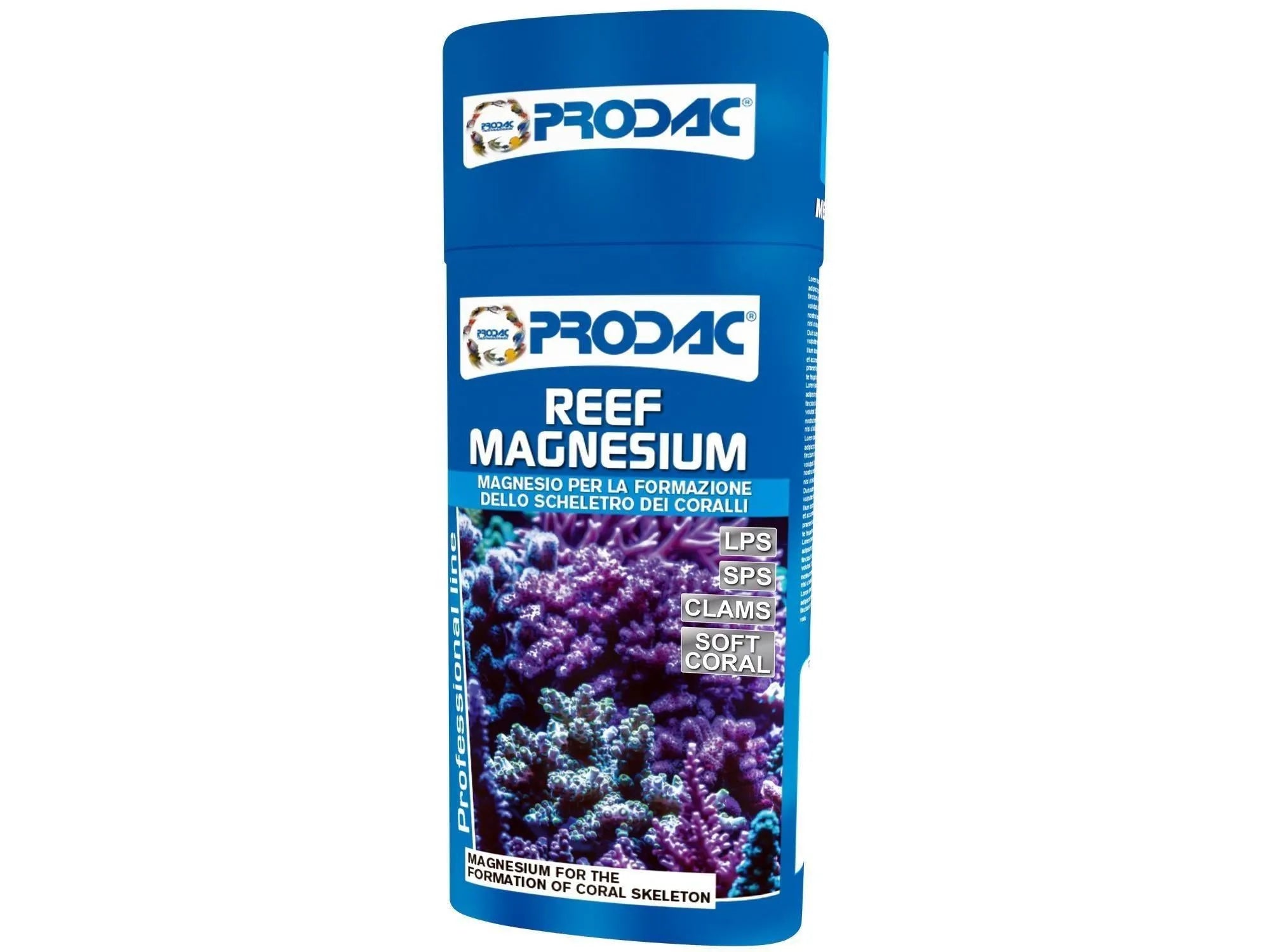Prodac Reef Magnesium 250ml blå flaske for korallvekst i saltvannsakvarier.