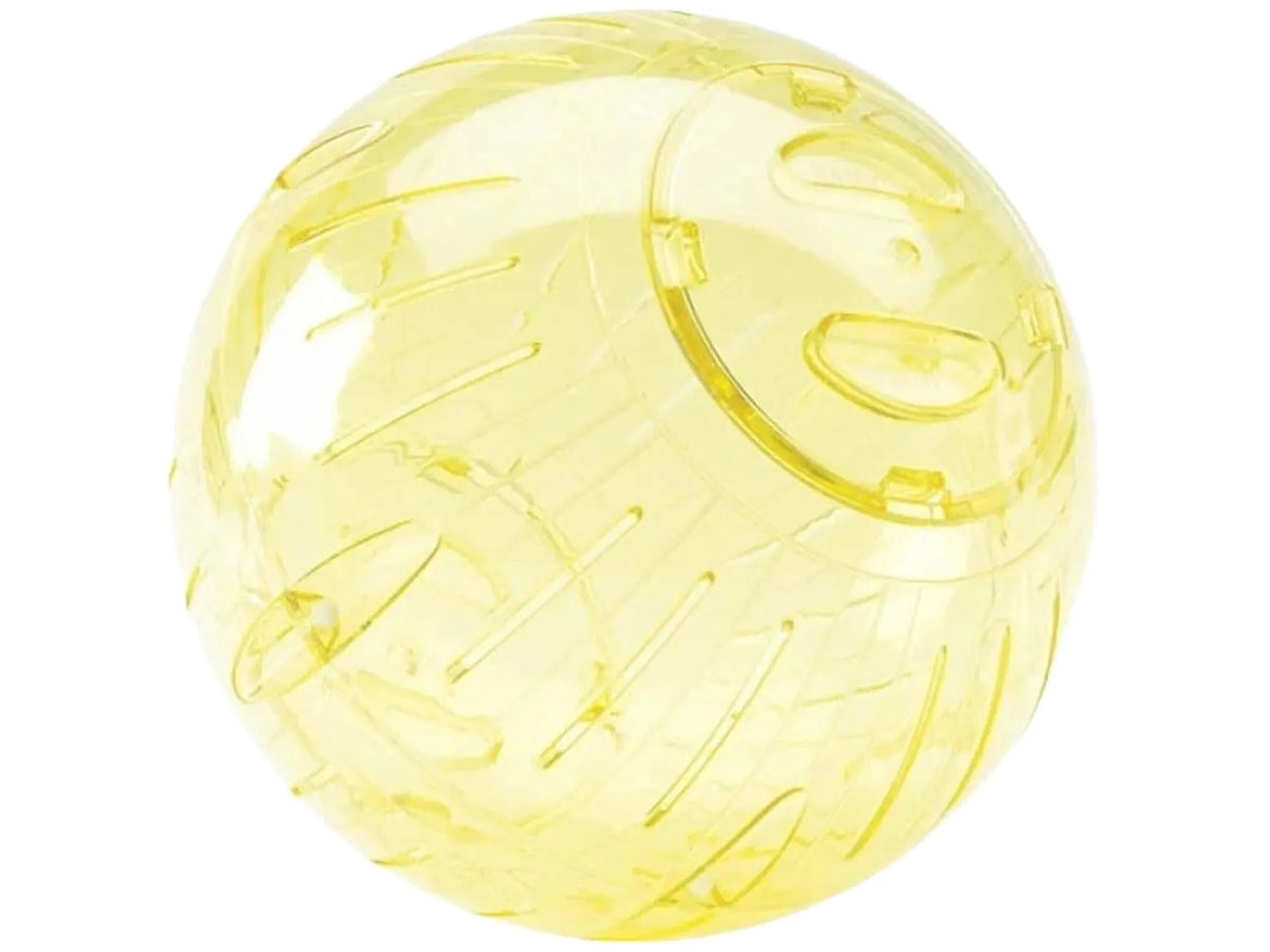 Transparent gul Savic Runner løpeball Ø25 for smådyr, med ventilasjonsåpninger.