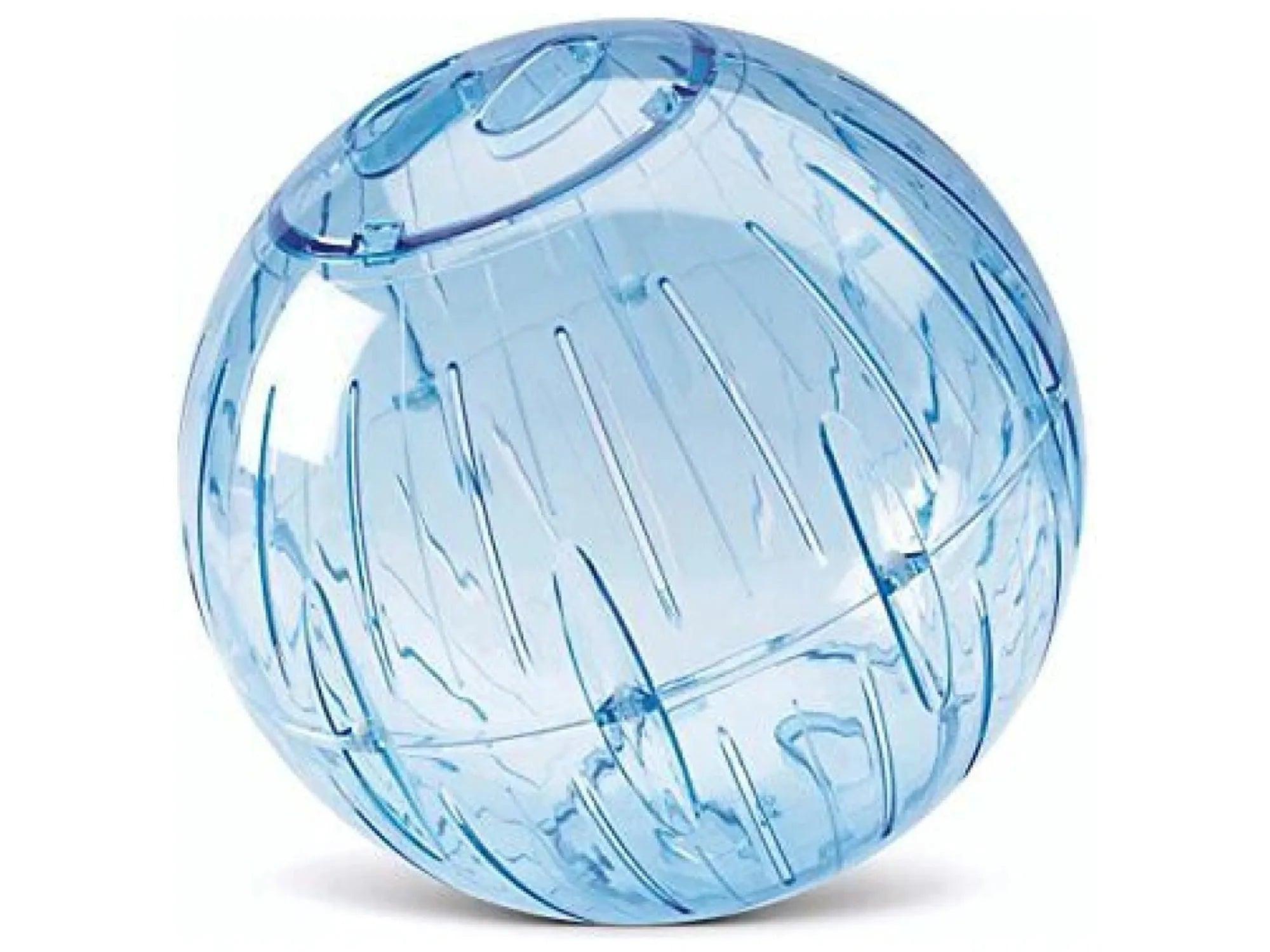 Stor, transparent blå Savic Runner løpeball Ø25 for smådyr, med ventilasjonsåpninger.