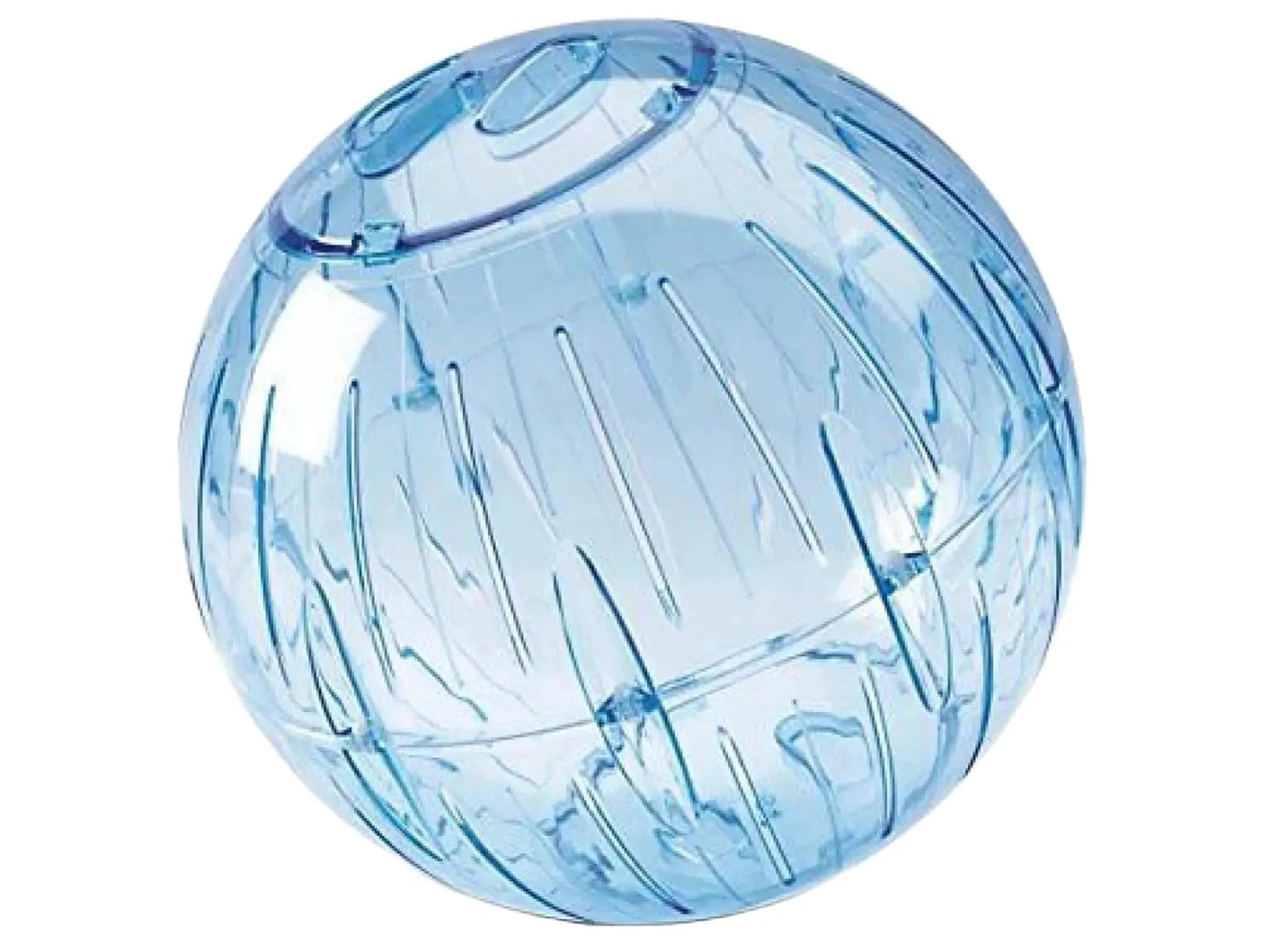 Stor, transparent blå Savic Runner løpeball Ø25 for smådyr, med ventilasjonsåpninger.