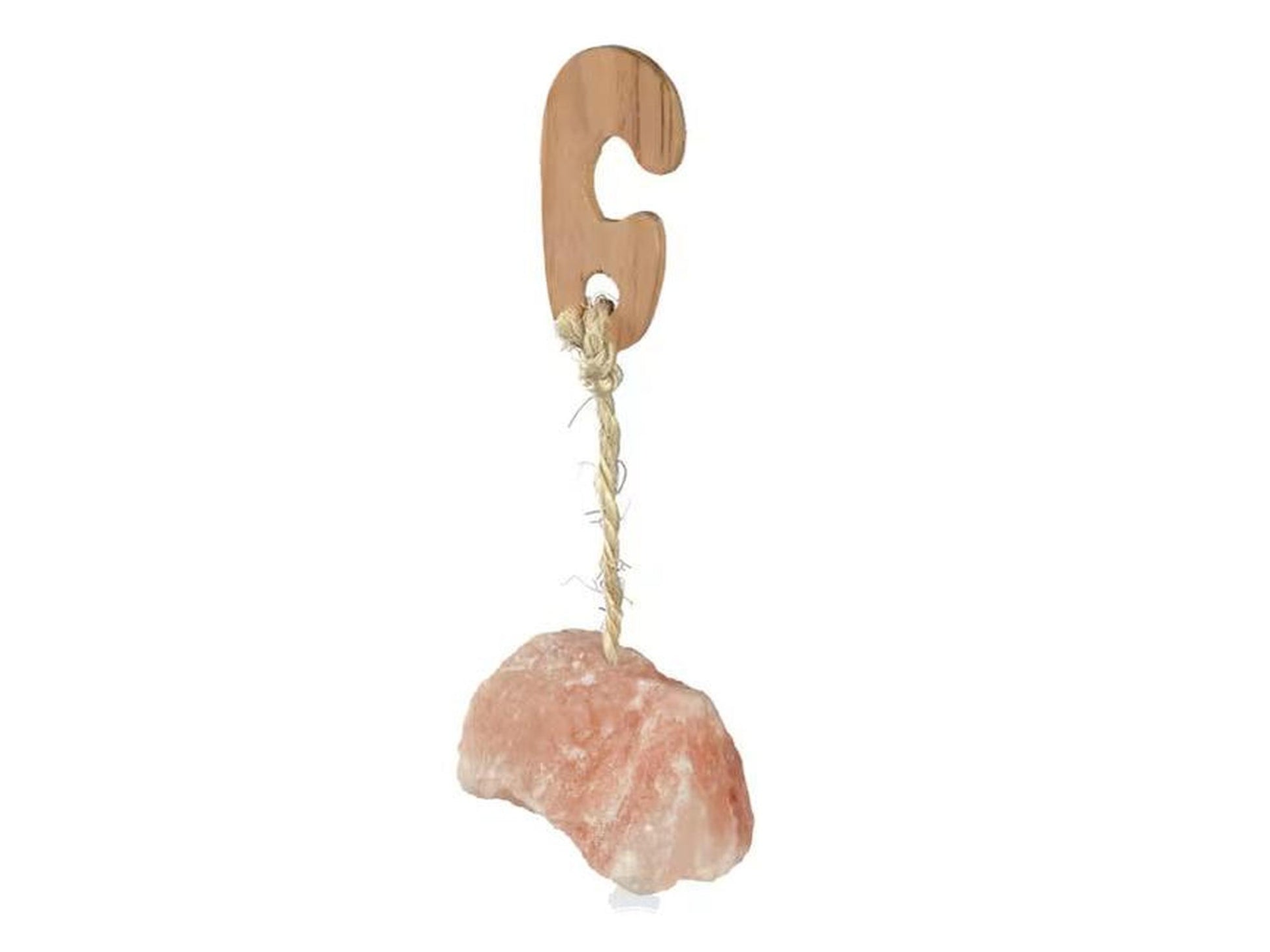 Naturlig rosa Himalayasaltstein (60g) med trekrok og jutesnor for smådyr.