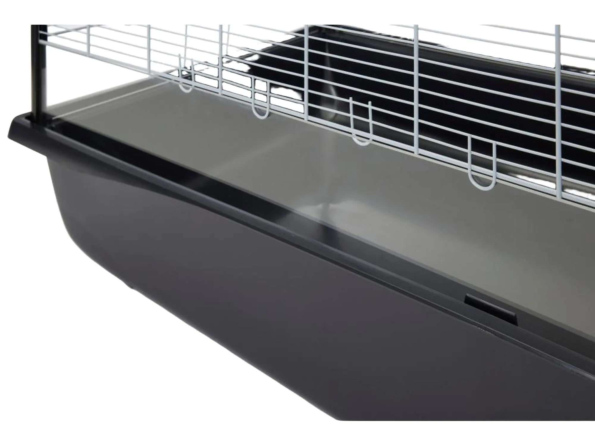 Savic Argus 120 Plexi Knock Down-bur med svart bunn, høye plexiglassider og hvitt metallgitter.