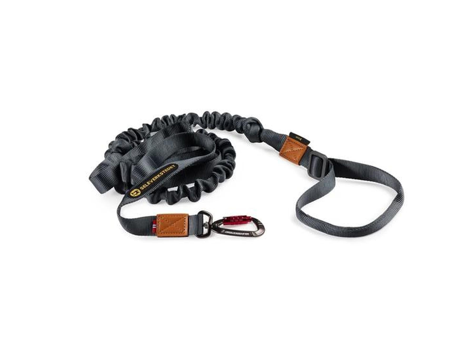 Grå Seleverkstedet Rush Joring Line, elastisk trekkline for hund med karabinkrok og håndtak.