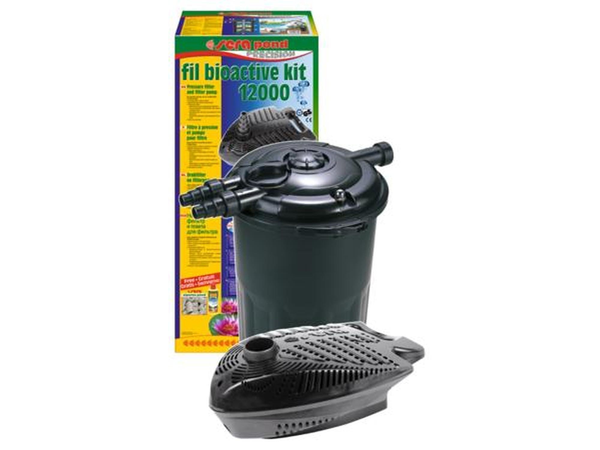 Sera Damfilter og Pumpe Kit Fil Bioactive 12000L med svart trykkfilter og pumpe, for dammer.