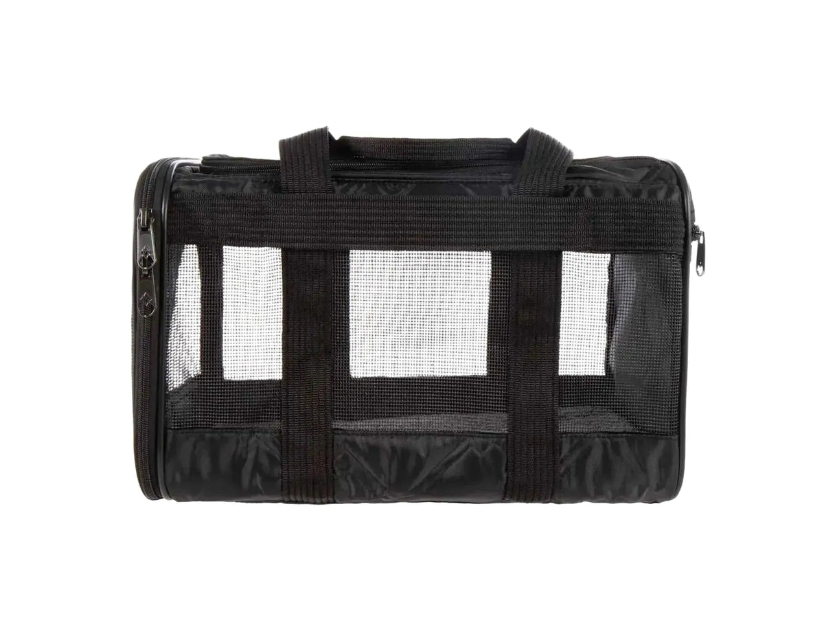 Sherpa Deluxe Pet Carrier Black Large, myk transportveske med nettingpaneler og bærehåndtak.
