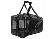Sherpa Deluxe Pet Carrier Black Large, polyester transportveske med nettingpaneler og skulderrem.