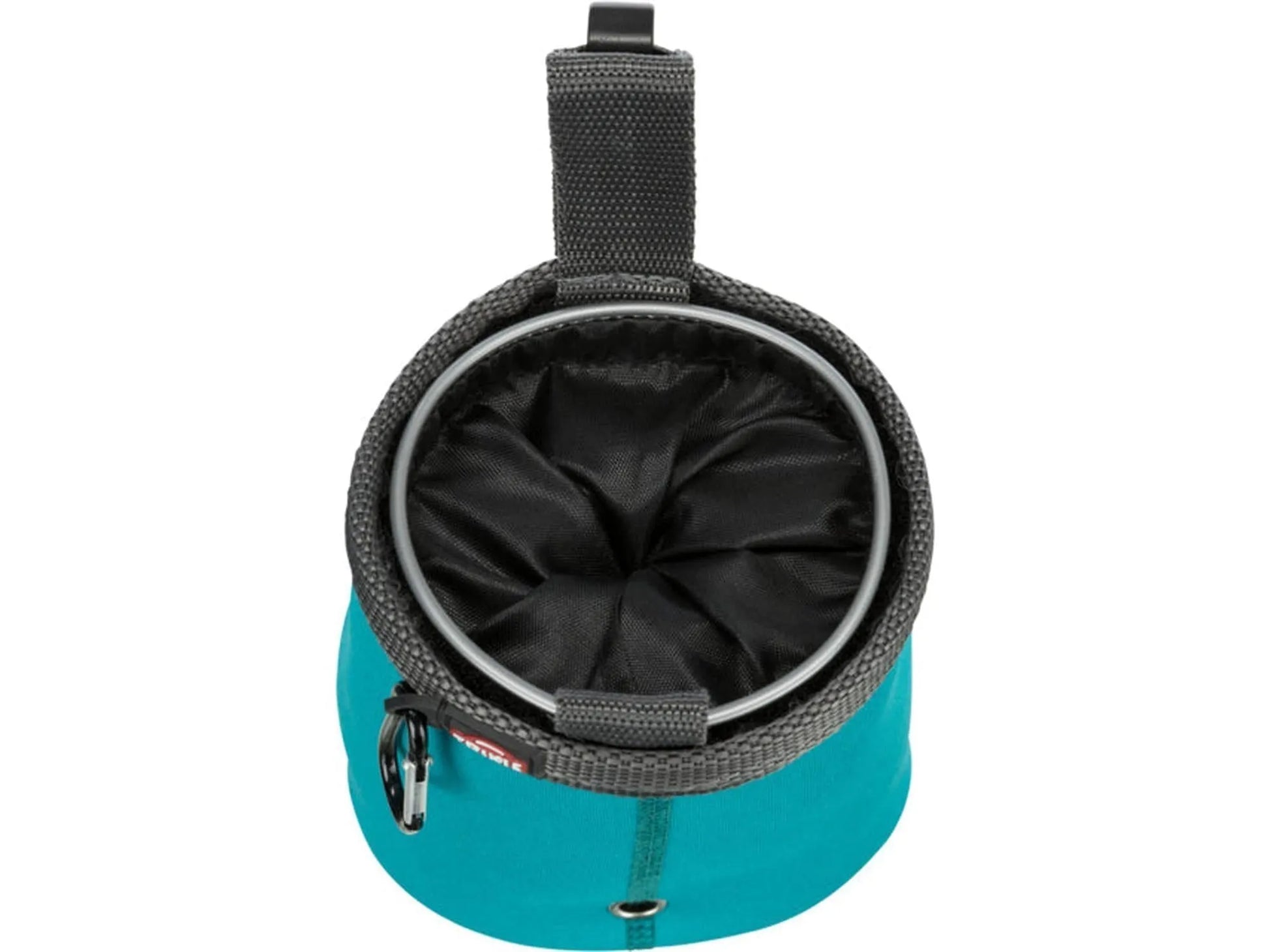 Turkis Snacksbag Baggy Twist Treat med vrilukking, svart innside, og belteklips.