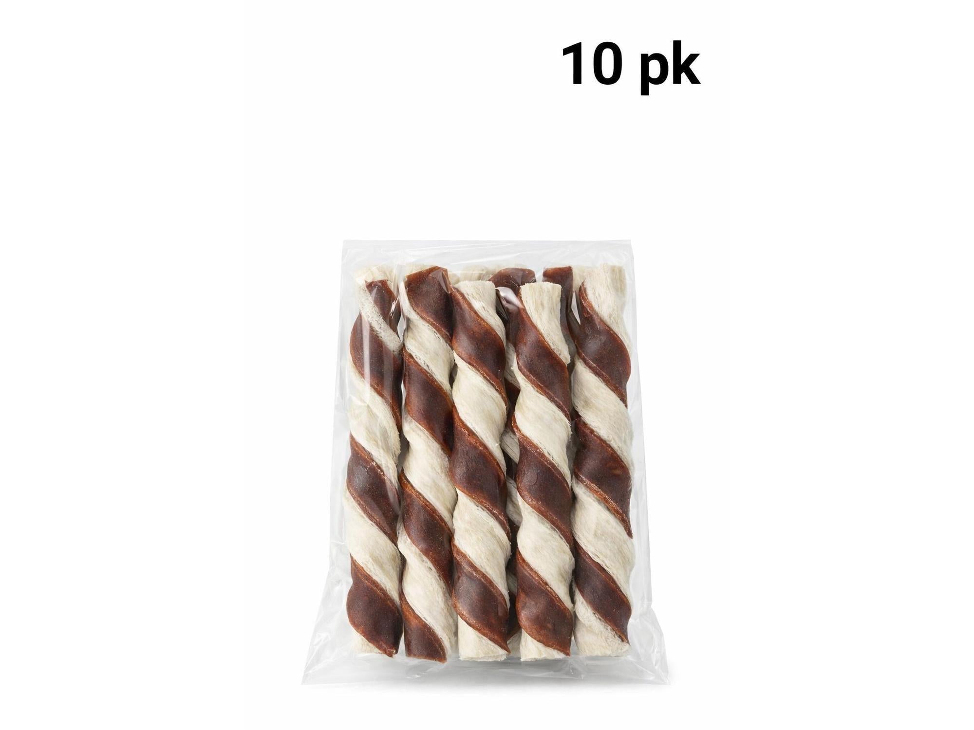 Spiral råhud tyggegodbiter med oksekjøtt, 12 cm, i en 10-pakning.